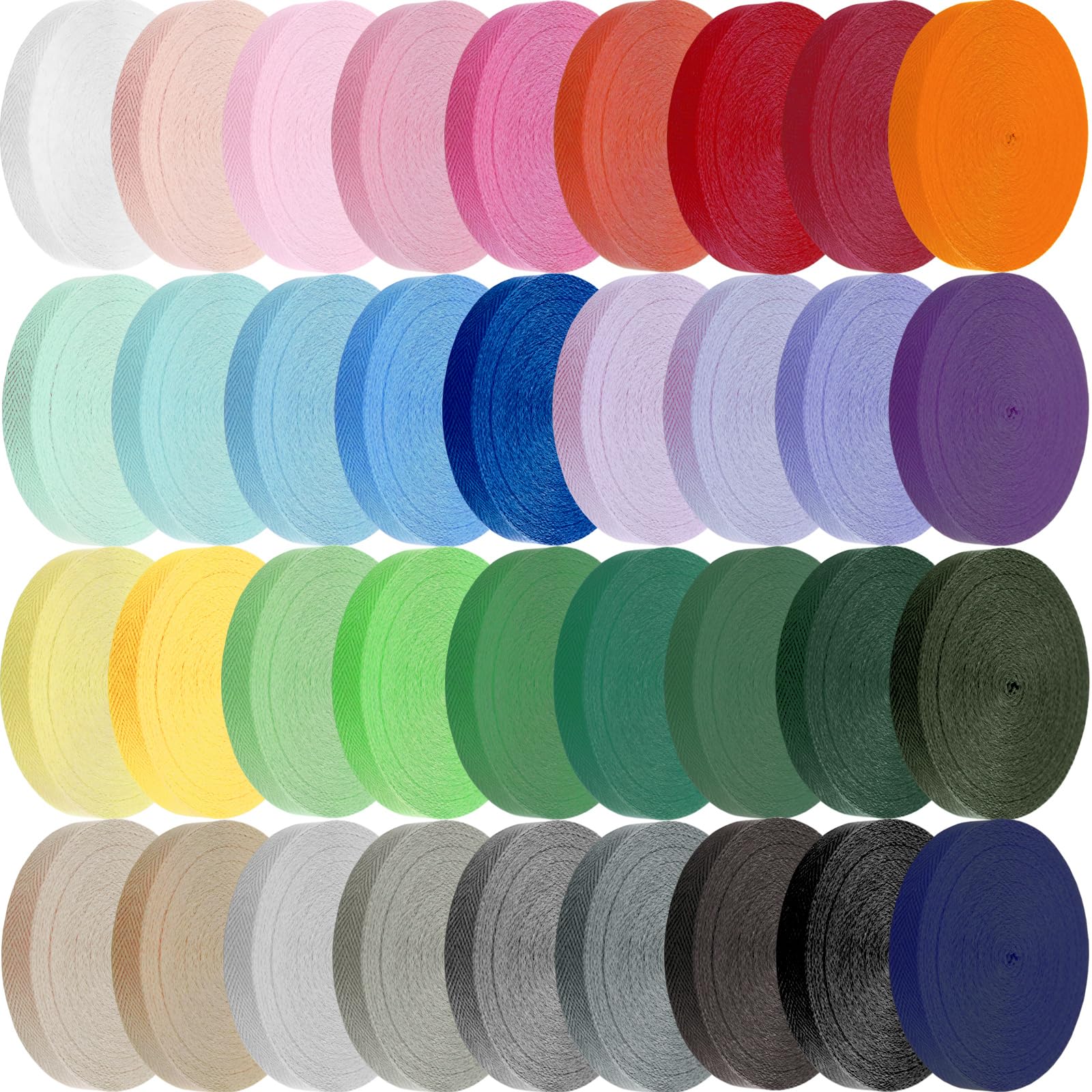Wonninek 36Colors Cotton Twill Herringbone Webbing, 5Meters/Roll Soft Binding Cotton Bunting Tape for Sewing Home DIY Crafts Dressmaking Gift Wrap - 1cm Wide