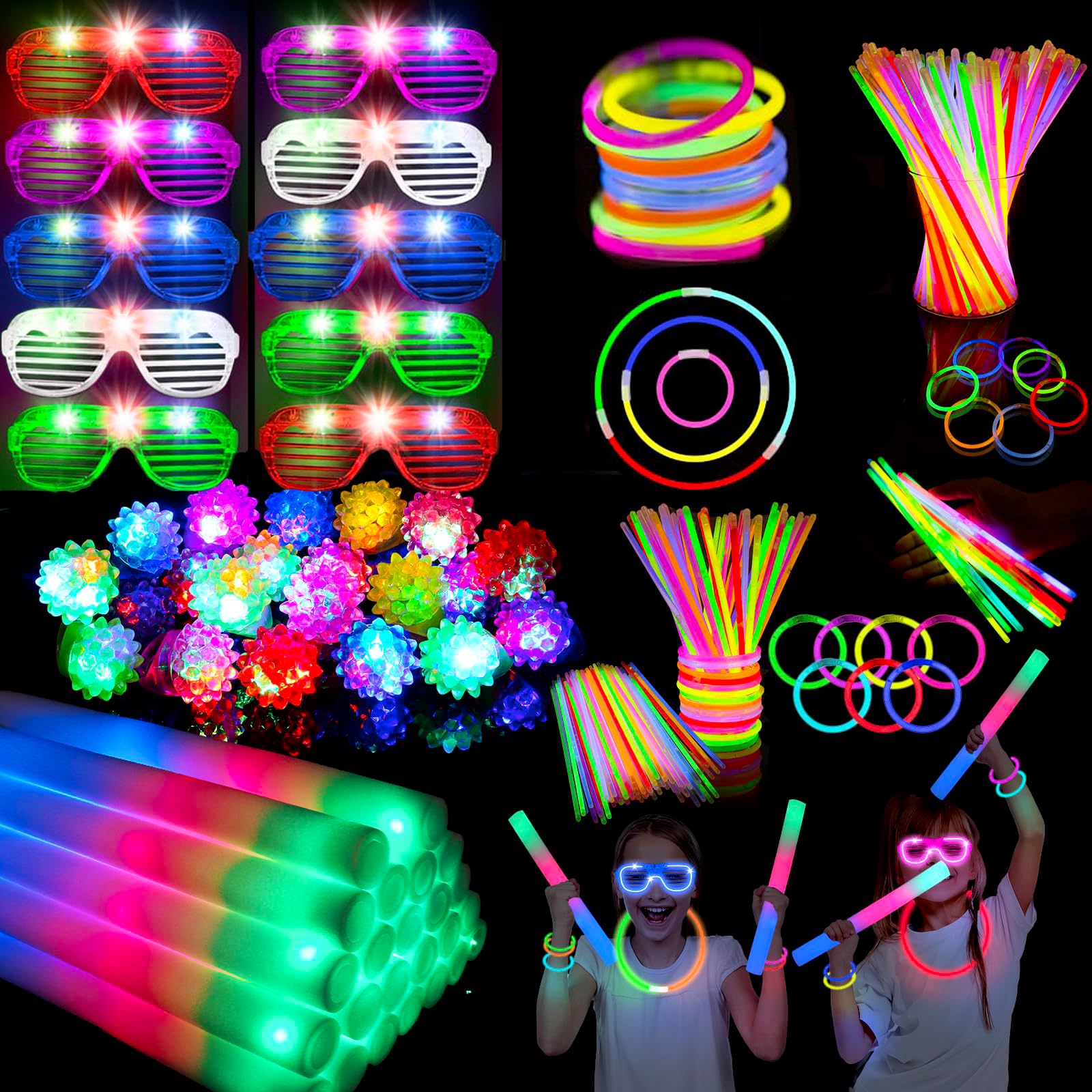 130PCS Glow Party Pack - LED Light-Up Glasses, Foam Sticks & Rings, Dark Supplies for Neon Decorations, Weddings — image 1