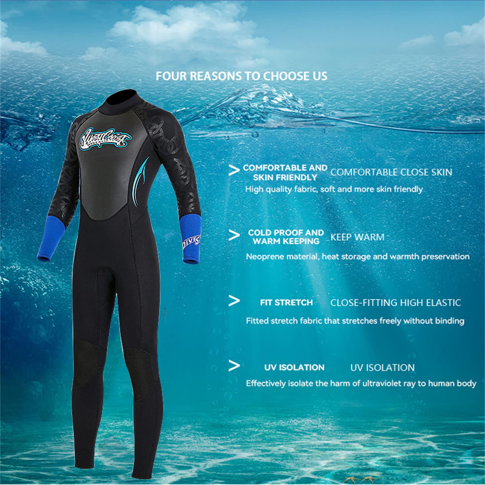 Soyeacrg Neopren-Neoprenanzug Damen Herren 3 mm Tauchausrüstung Rückenreißverschluss Ultra-Stretch-Badeanzug Einteiler Langarm Warme Tauchanzüge zum Surfen Schnorcheln Schwimmen