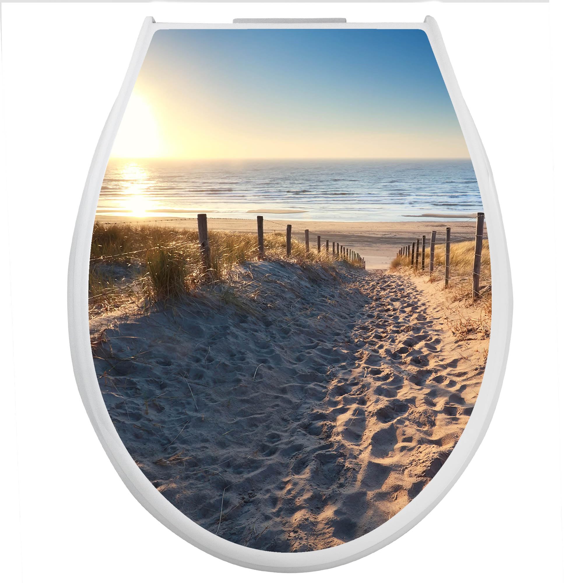 banjado Familien WC Sitz mit Absenkautomatik 44,9x37,1cm - Klobrille mit Kindersitz aus hochwertigem Polypropylen - Toilettendeckel mit Kinder Toilettensitz integriert - Motiv Nordseestrand