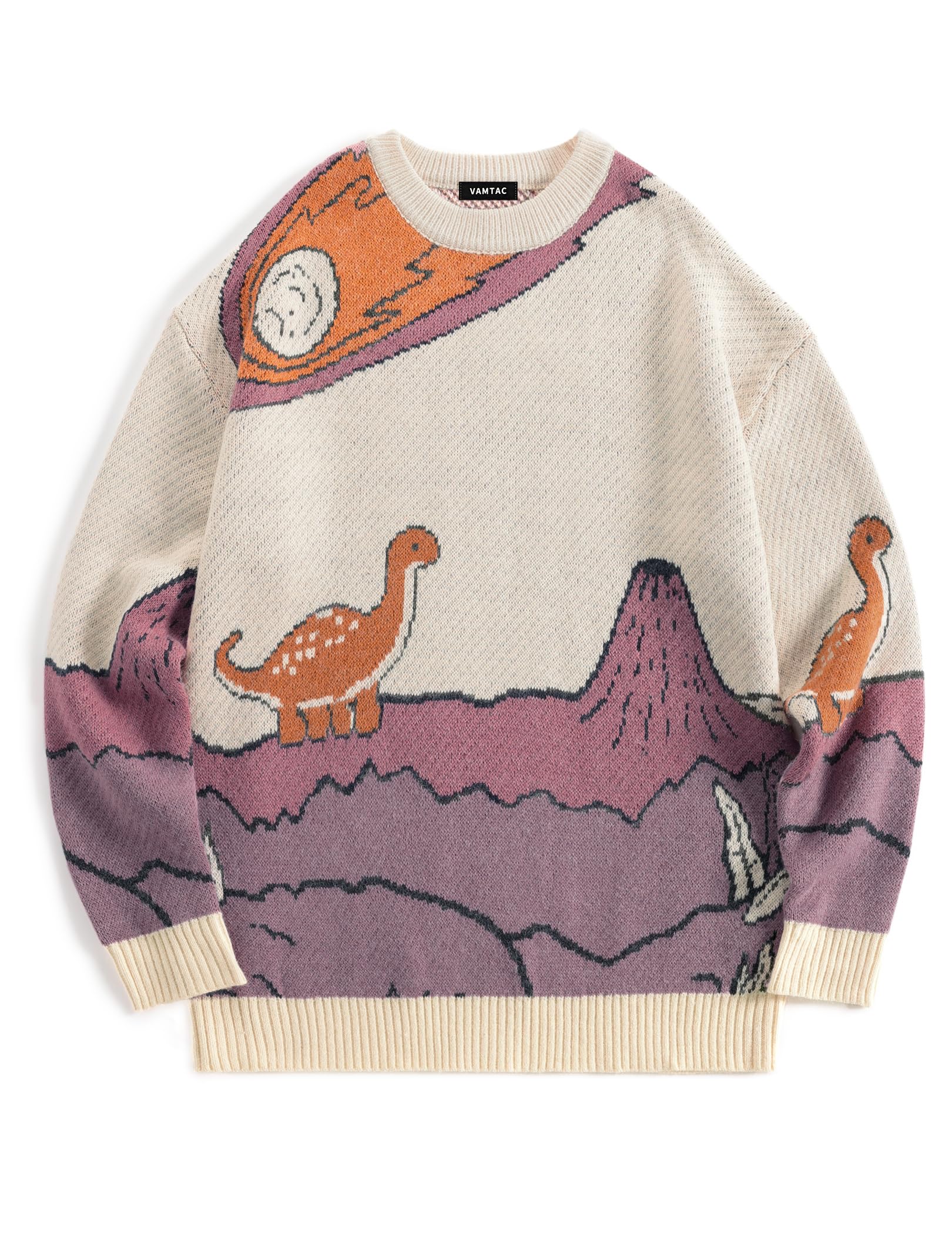 Vamtac Mens Oversized Sweater Vintage Graphic Pullover Crewneck Knit Jumper Y2K Unisex Streetwear 2026 Fall Tops