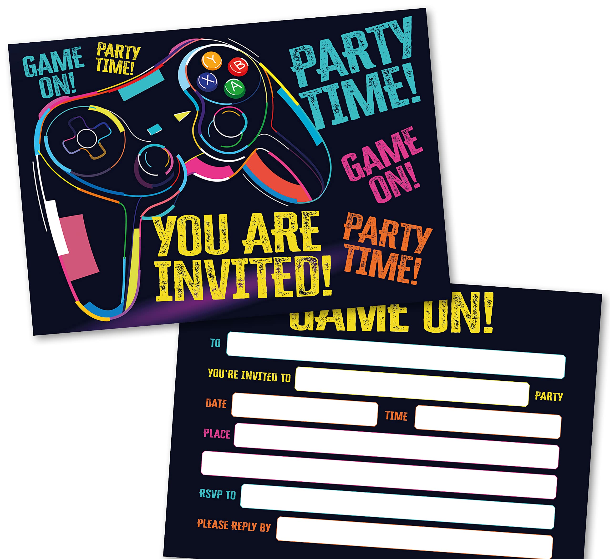 Party Invitations Pack of 36. Gaming Themed Invitation with Matching envelopes. 120 x 172mm. Party Invites, Birthday Party Invitations. Designed and Printed in UK.