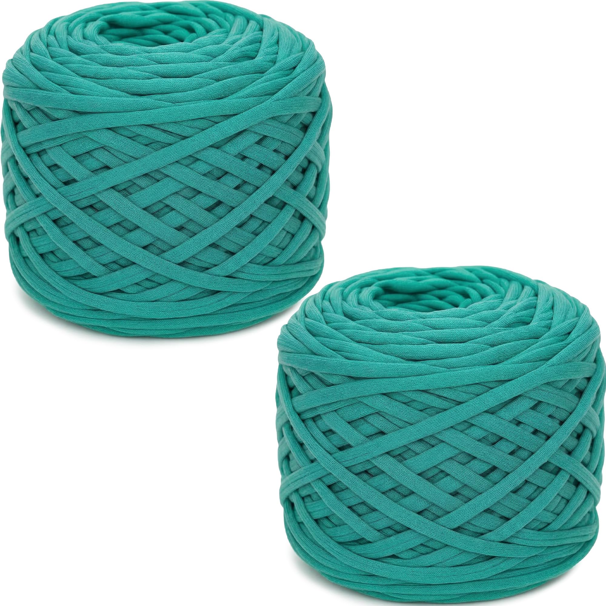 285gx2 Chunky Tshirt Yarn for Crocheting,2 CM Wide Thick Crochet Elastic Fabric,Hand Knitting T-Shirt Yarn for Crochet Cushion,Doll,Basket,Bag and Blanket (Emerald Green)