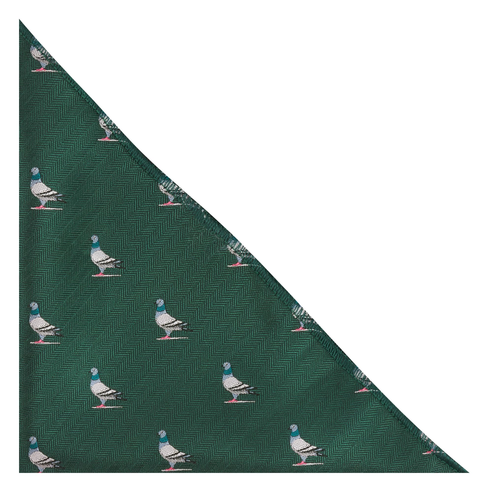 King & Priory Pigeon Dark Green Herringbone Embroidered Pocket Square, Handkerchief