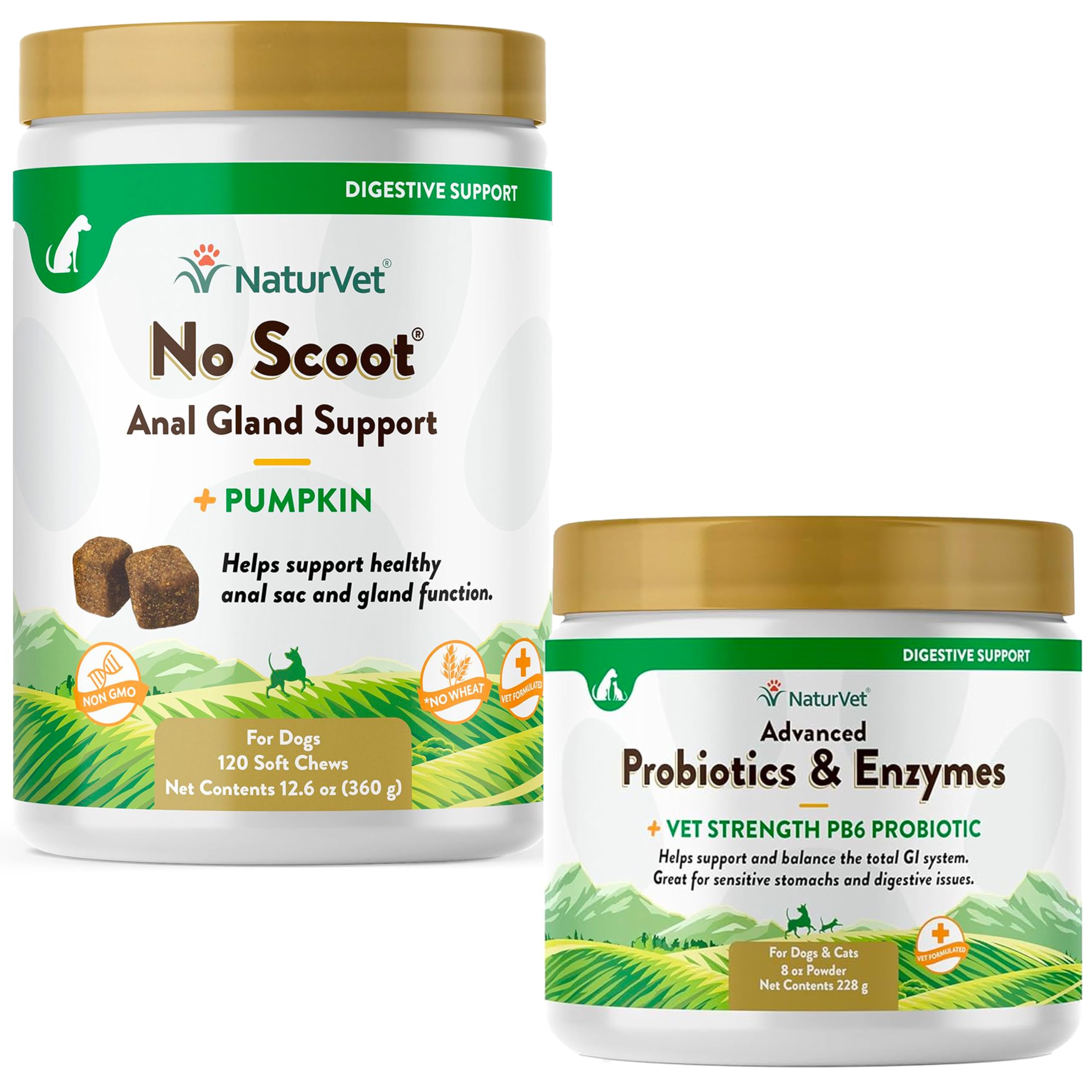 NaturVetAdvanced Probiotics & Enzymes|Supports and Balances Pets with Sensitive Stomachs & Digestive Issues 8 oz & No Scoot for Dogs - 120 Soft Chews - Supports Healthy Anal Gland & Bowel Function