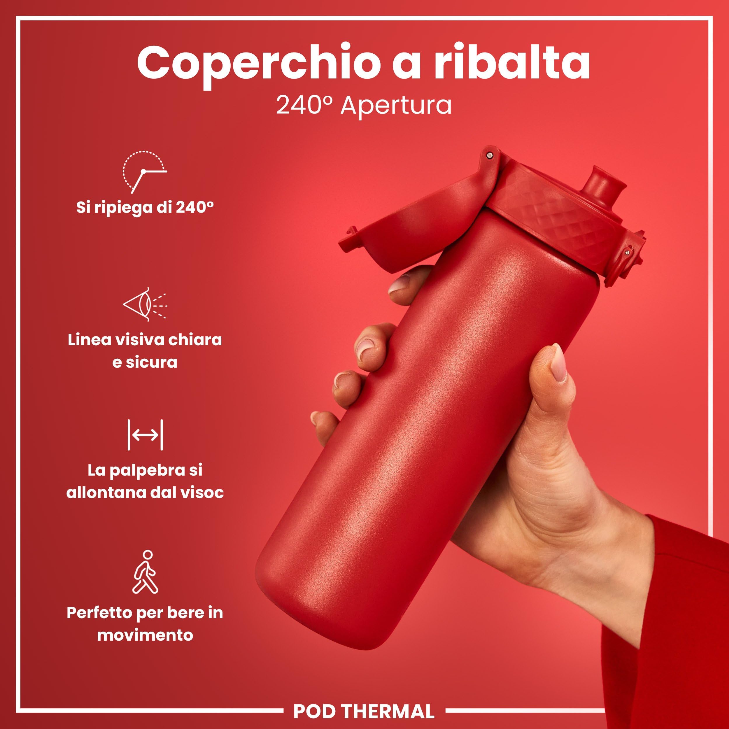 ION8 Borraccia a Prova di Perdite, Facile da Aprire, Serratura Sicura, Lavabile in Lavastoviglie, Senza BPA, Maniglia per il Trasporto, Adatta a Portabicchieri, Facile Pulizia