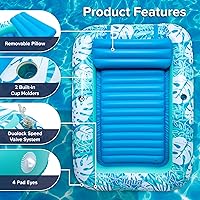 Vista 4 de Aqua Inflatable Tanning Pool Lounger, Premium Pool Float with Cupholders and Removeable Pillow for Relaxation and Fun