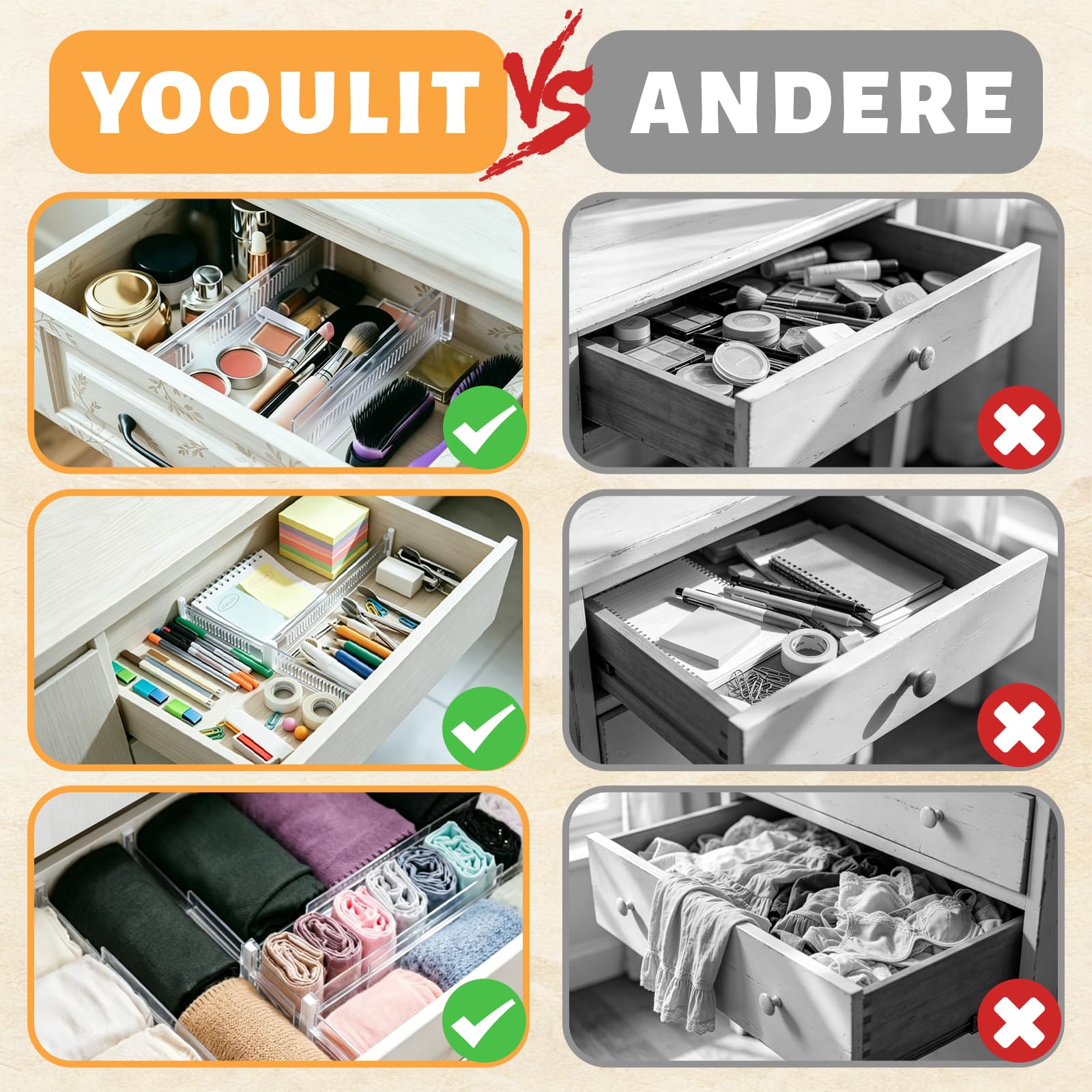 Schubladentrenner, 8 Stück durchsichtige Kunststoff Schubladen Trenner, verstellbar 28,5-50,5 cm, Aufbewahrung für Küche und Schlafzimmer