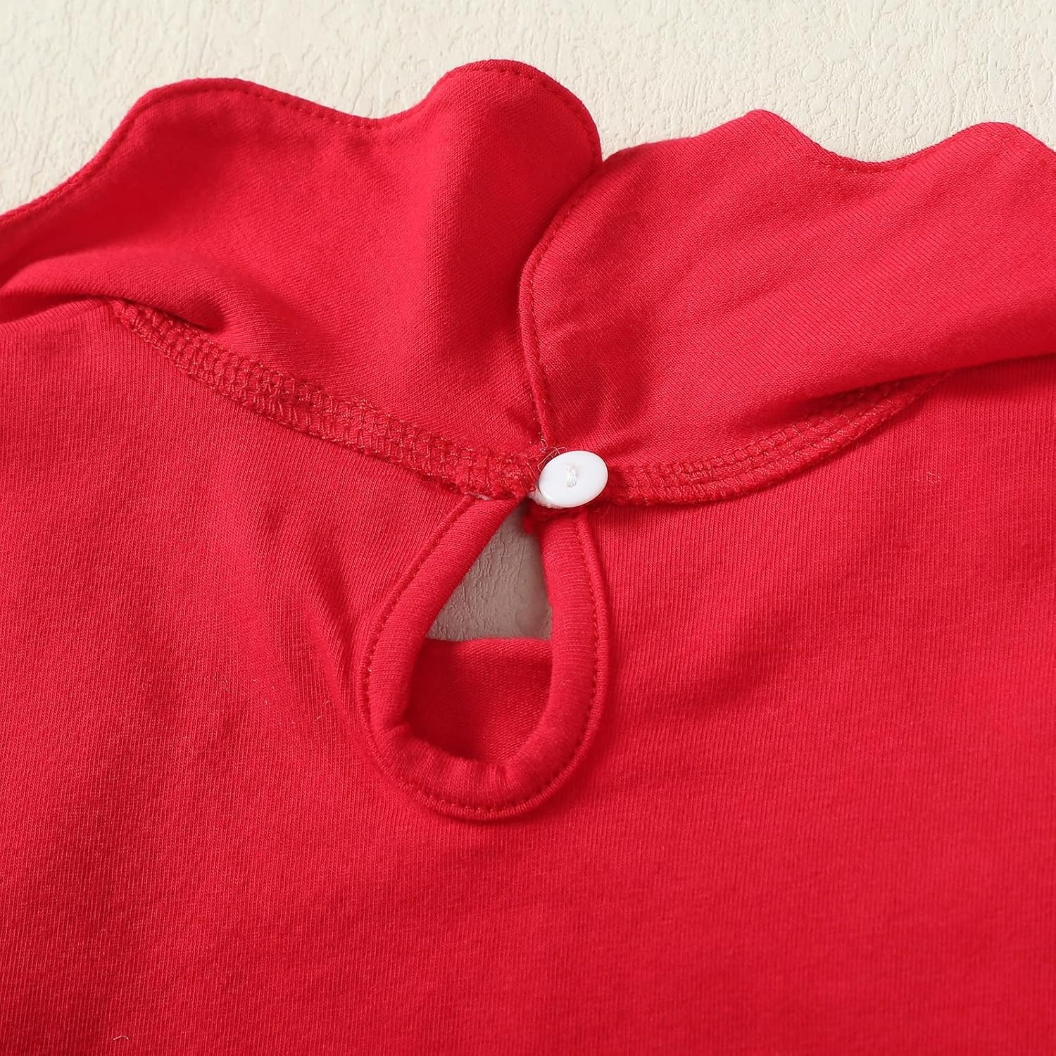 0-24M Infant Girls Ruffle Collar Romper Baby Girl Solid Color Bodysuit Casual Jumpsuit (Red short, 18-24 Months) - Image 4