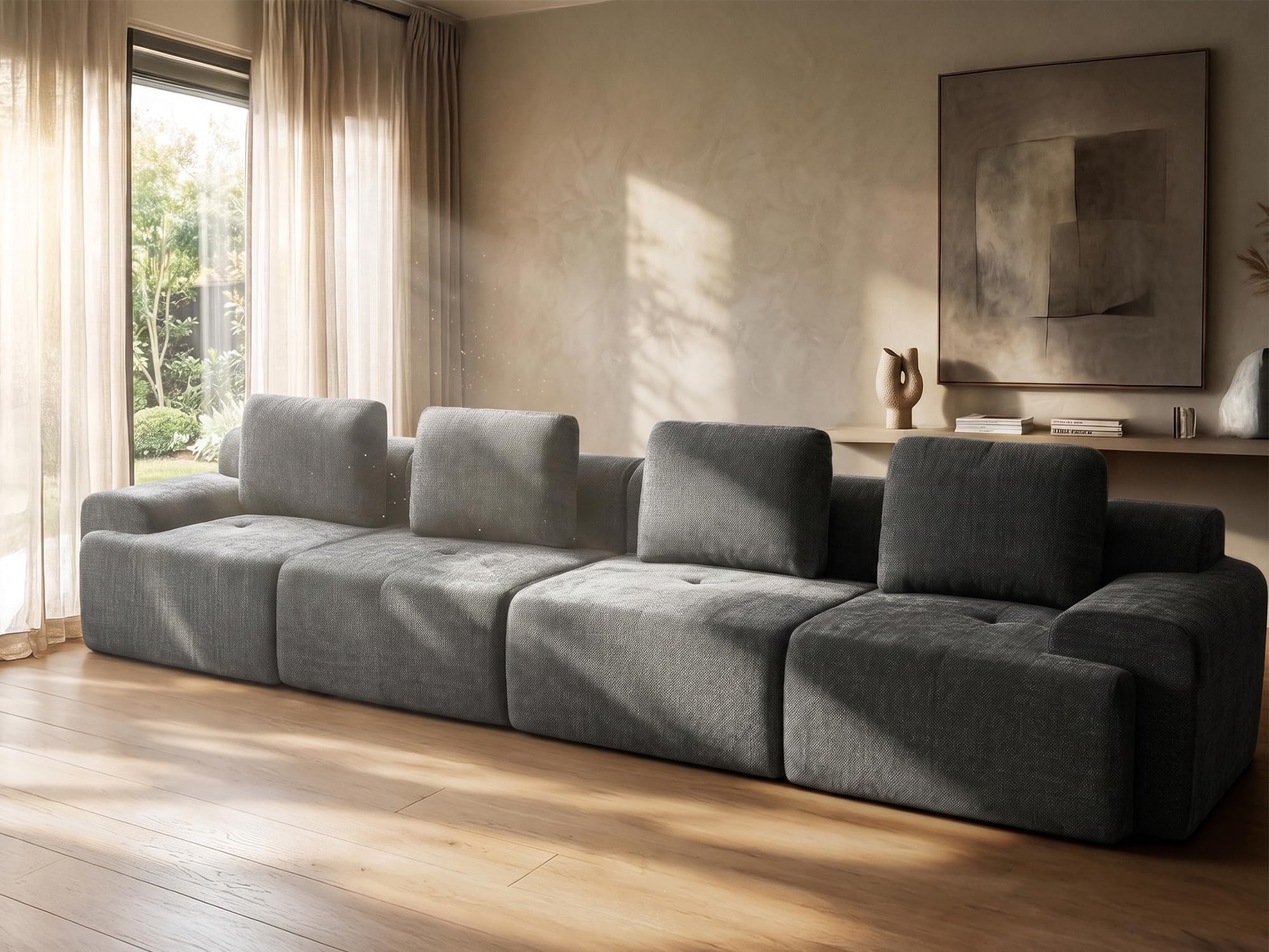 159" Oversized Boneless Couch, Comfort Cloud Sectional Couches for Living Room, Modular Sofa High Back &amp; Extra Deep Seat, No Assembly, Soft Chenille Fabric (Dark Grey, 159 inch-（4+0）)