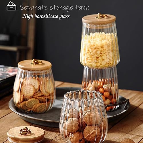 Miniatura 7 de YONGZH - Recipiente de vidrio para café y frutos secos, hermético, con tapa de bambú, mango de metal, fácil de agarrar (25.4 fl oz, 23 onzas