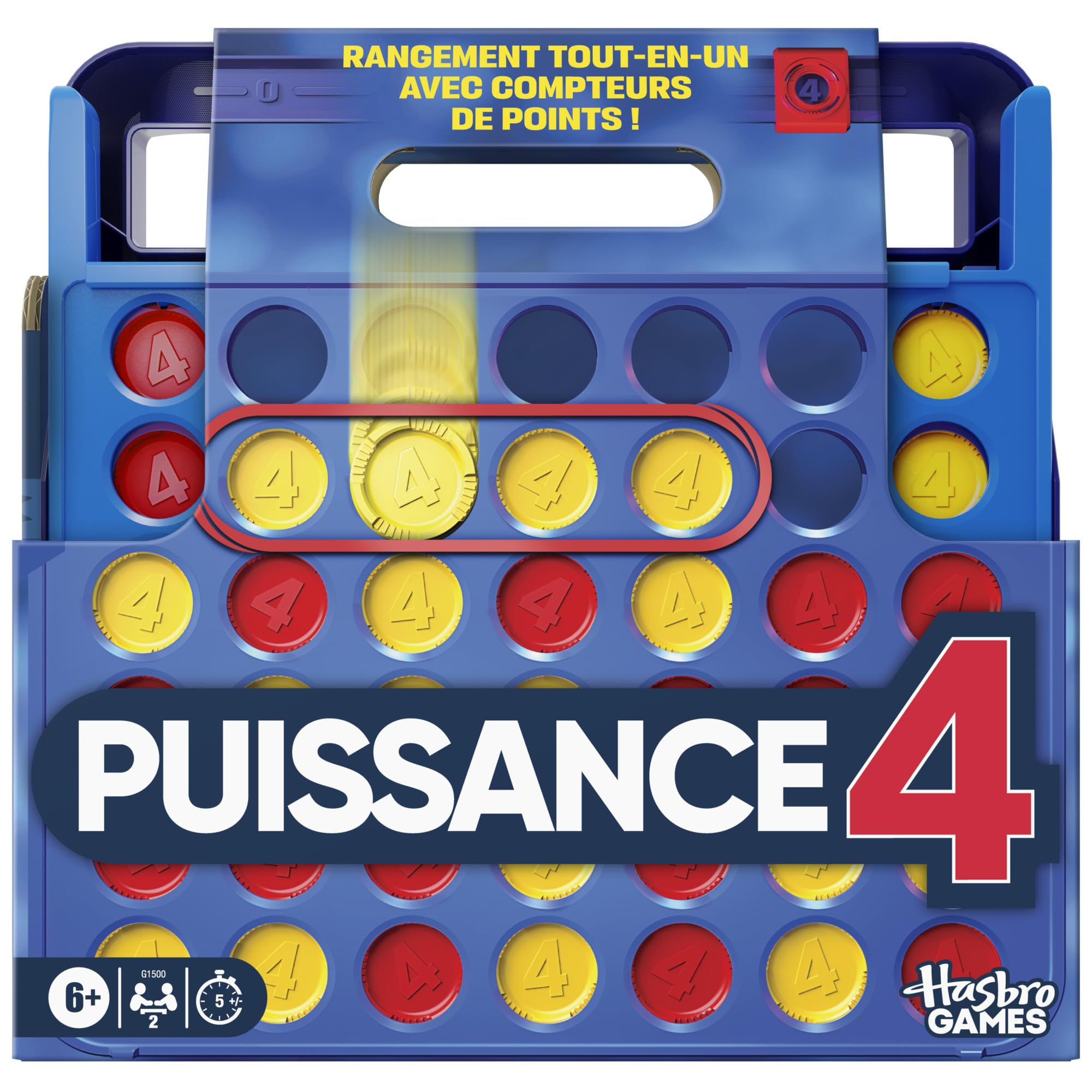 Official Hasbro Games Power 4 (2025 Edition) | All-in-One Storage, Carry Case, Score Counter | From 6 Years | 2 Players | Family Games - French Version
