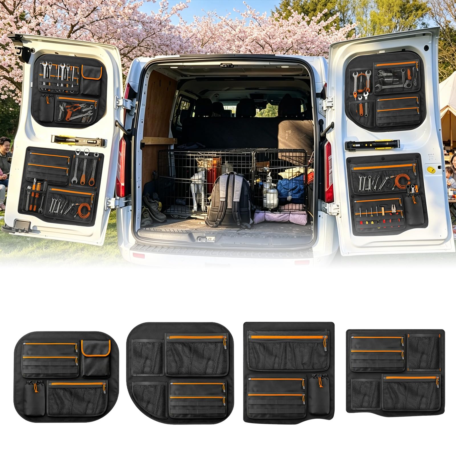 4PCS Bolsas de Almacenamiento compatibles con Ford Transit Custom 2006-2023, Organizador de Bolsas para Puerta Trasera, Poliéster 1680D