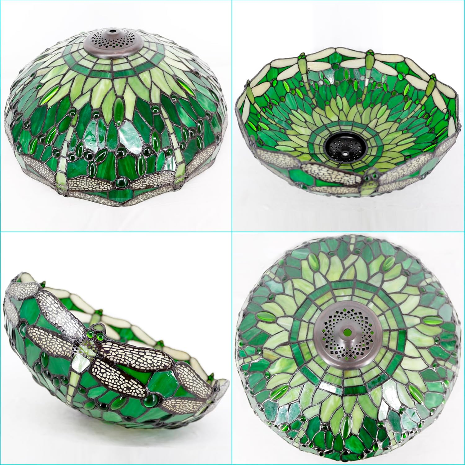Large Tiffany Lamp Shade Replacement Only 16Inch Stained Glass Lampshade Fit For Table Lamps FLoor Lamp Ceiling Fixture Pendant Hanging Light Home Office Decoration (Green Dragonfly)