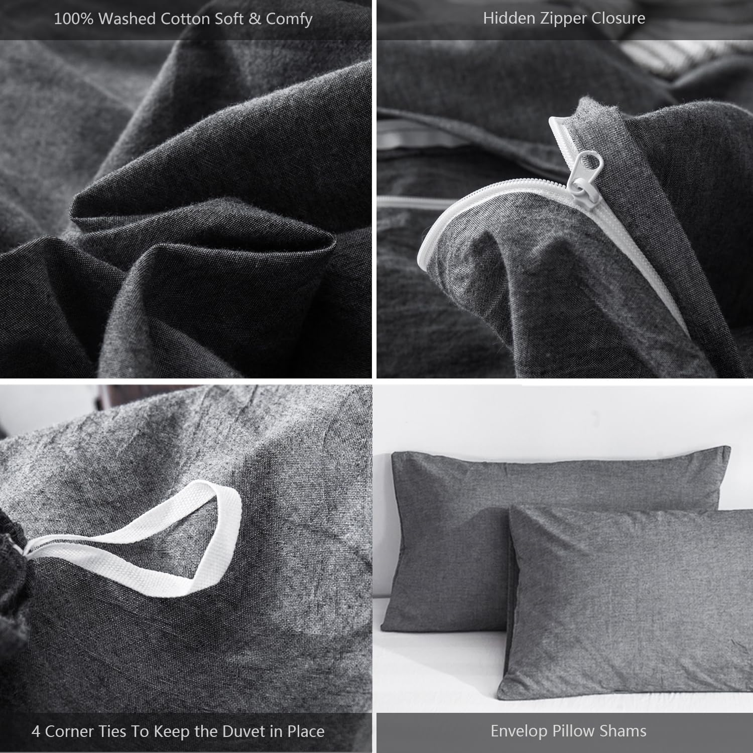MooMee Bedding Duvet Cover Set 100% Washed Cotton Linen Like Textured Breathable Durable Soft Comfy (Tannish Linen Grey, King) — view 267