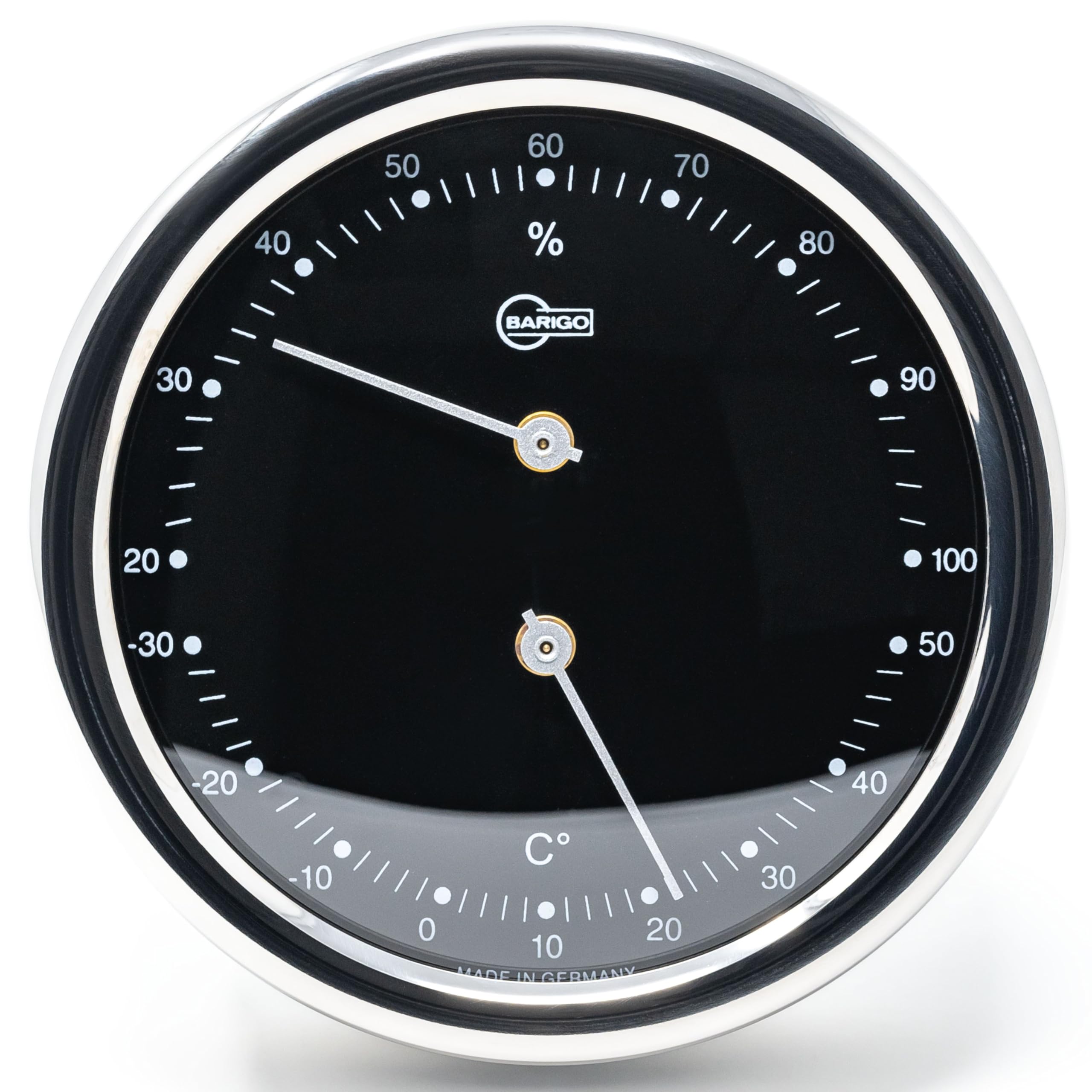 BARIGO 829RFPO.06 ORION Schiffsthermo/-hygrometer, Glas, Edelstahl poliert | Präzisions-Messgerät, Messbereich 20-100 % r. F., Luftfeuchtigkeitsmesser, Thermometer, 100x35 mm Breite/Tiefe