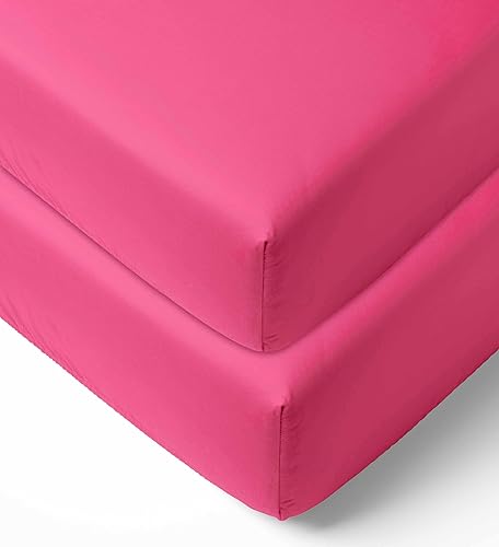 Bacati - Paquete de 2 sábanas bajeras de algodón percal 100% algodón para bebé, estándar de EE. UU., para cuna o niño pequeño (fucsia)