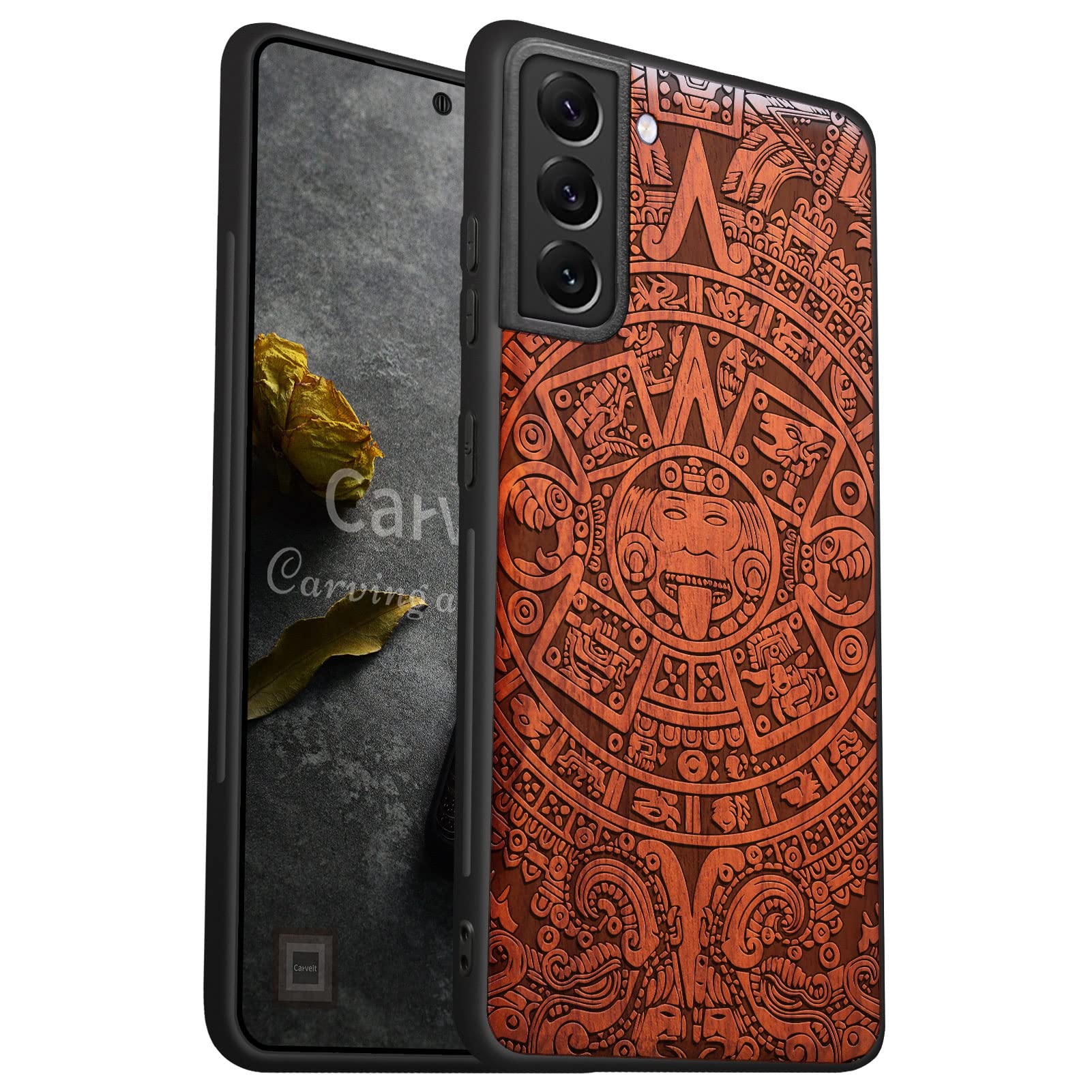 Carveit Wood Case for Galaxy S21 Case [Natural Wood & Black Soft TPU] Shockproof Hybrid Protective Unique Wooden Cover Compatible with Samsung S21 5G