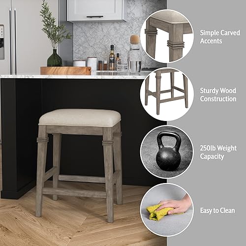 Miniatura 4 de Hillsdale Furniture Arabella Taburete de mostrador sin espalda, gris envejecido