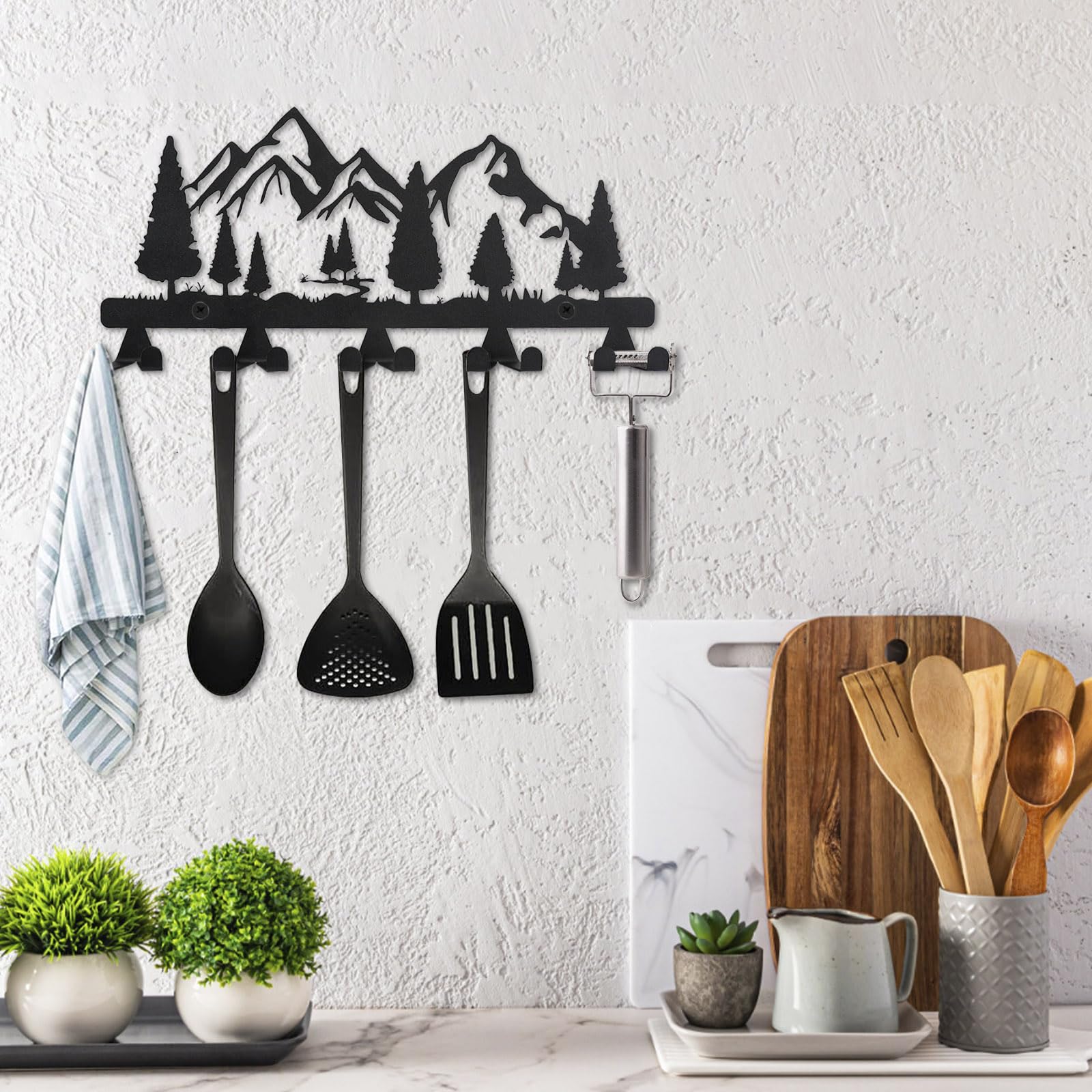 Portachiavi Da Parete In Metallo Nero Con 7 Ganci – Organizer Per Ingresso E Corridoio – Dimensioni 29x13 Cm - 3