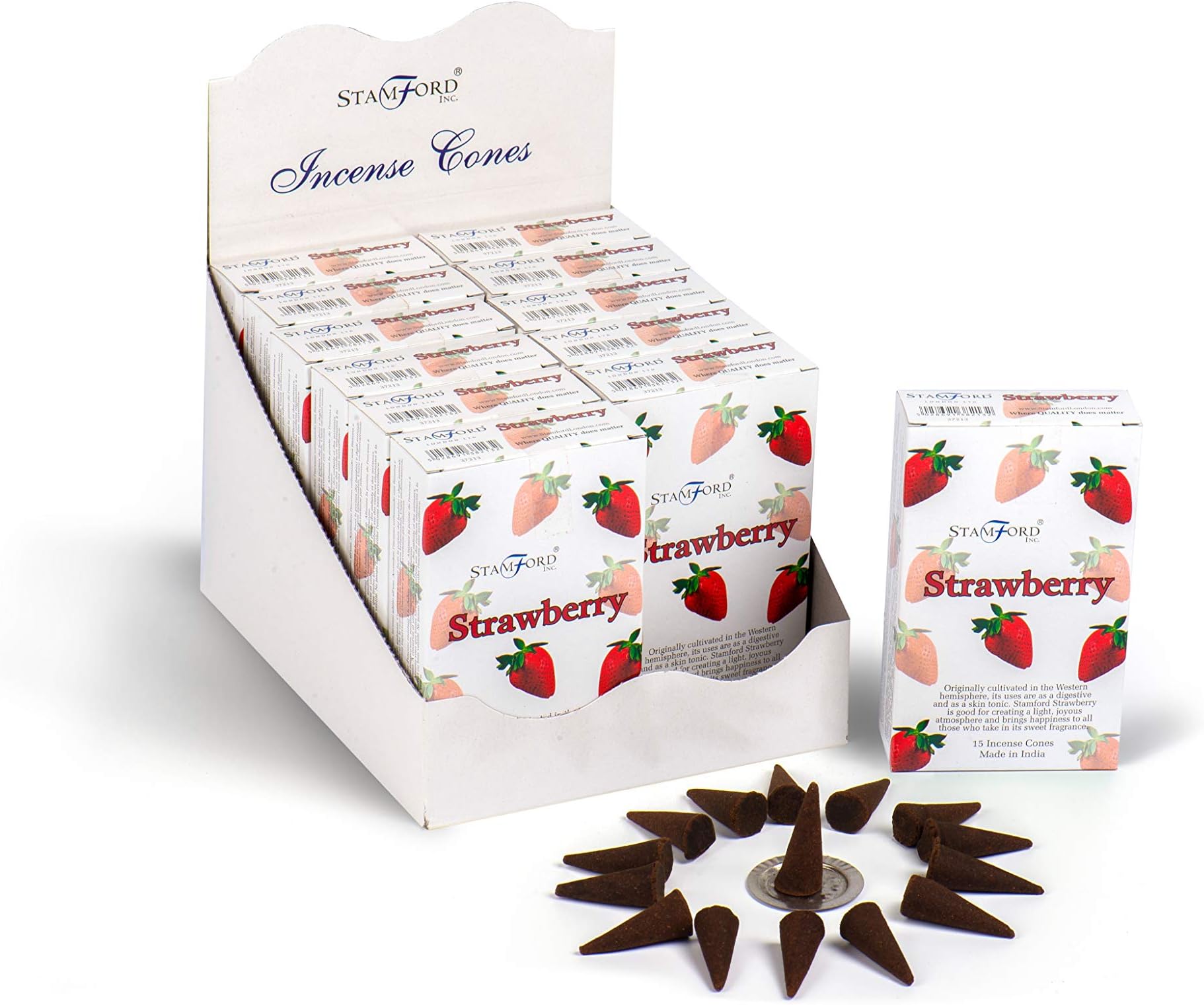 Stamford 37213 Strawberry Incense, 15 Cones x 12 Packs, Black, One Size