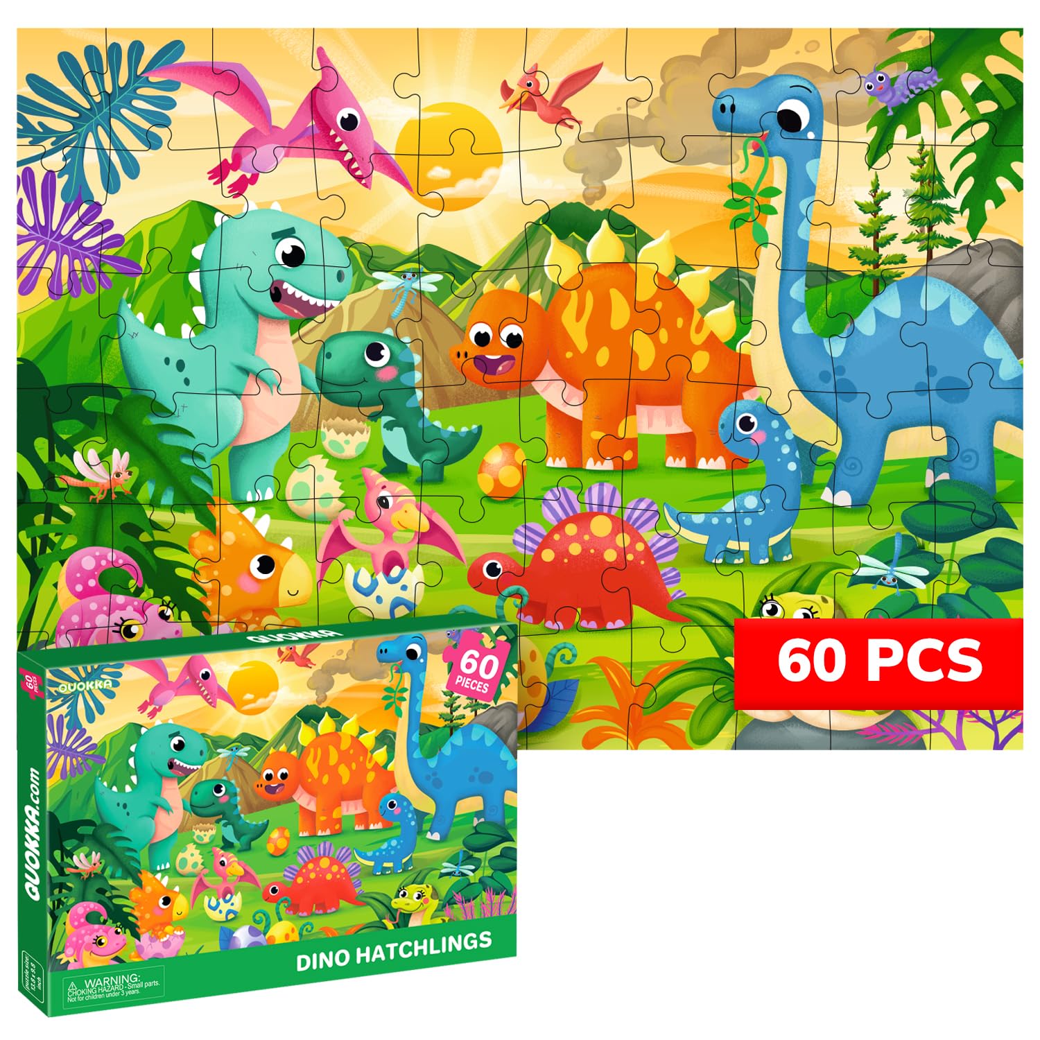 QUOKKA Jigsaw Puzzles For 3 4 Year Olds, 60 Piece Jigsaws for Children Age 5 6, Kids Puzzles With Dino Hatchlings