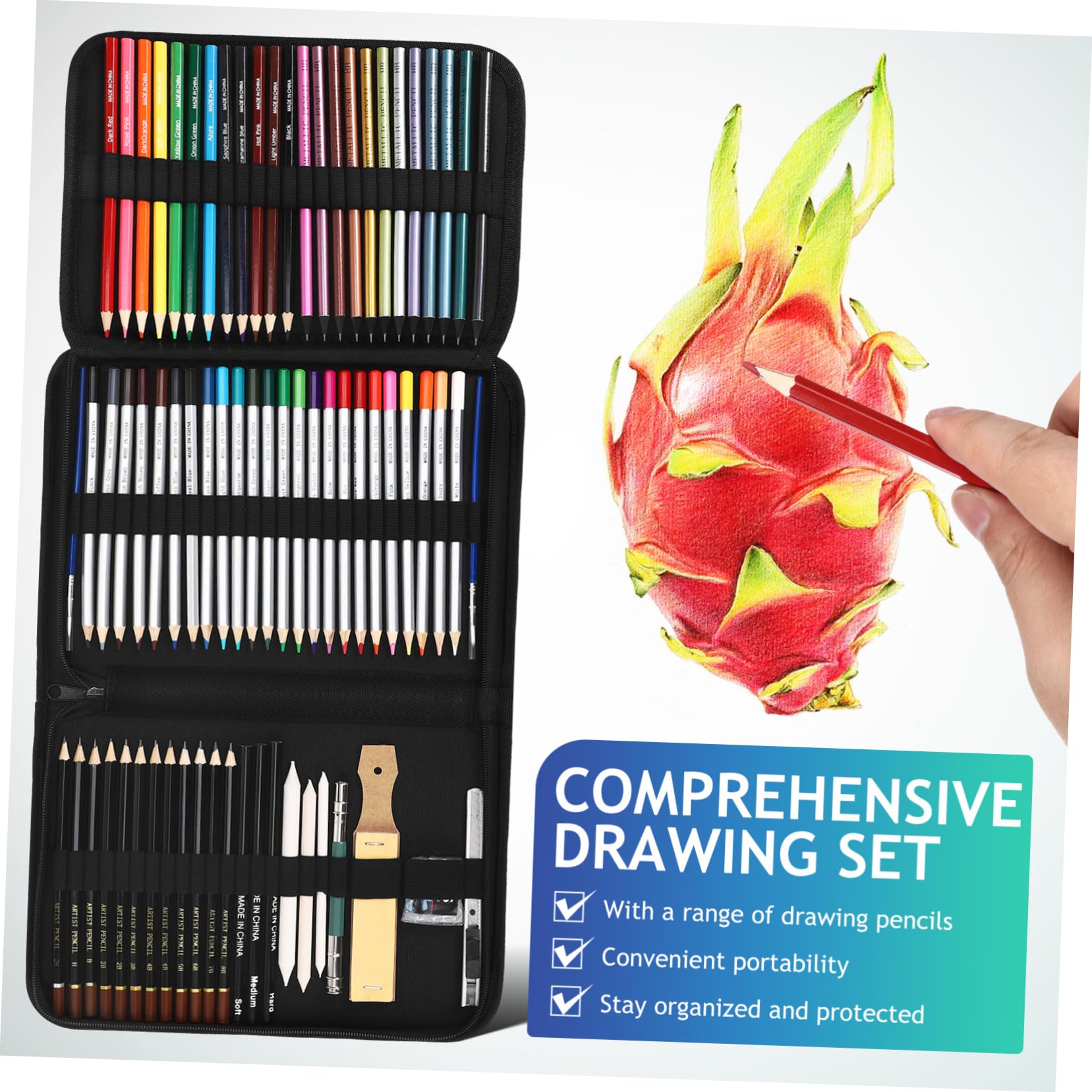 Ensemble de Crayons de Couleur 1 Set en Bois pour Dessin et Ombrage