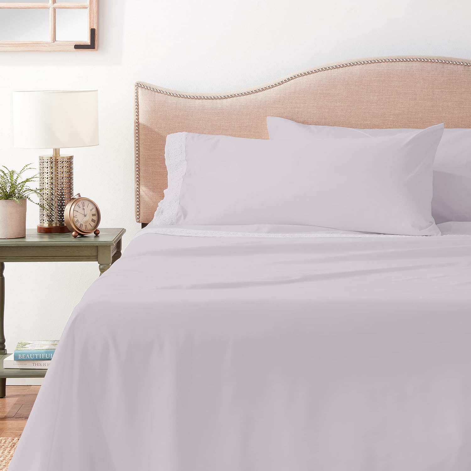 Modern Threads Soft Microfiber Crochet Lace Sheets - Luxurious Microfiber Bed Sheets - Includes Flat Sheet, Fitted Sheet with Deep Pockets, & Pillowcases Dove Grey King