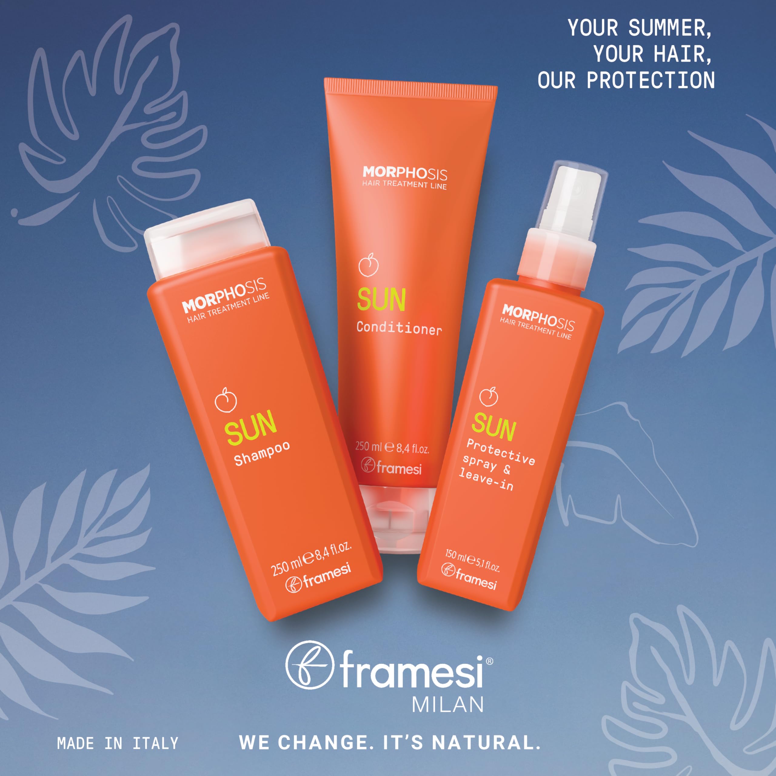 FRAMESI Morphosis SUN Shampoo, Gently Removes Chlorine and Residues of Salt and Sand, Deeply Cleanses and Hydrates Hair and Scalp, Natural Ingredients, Color Safe