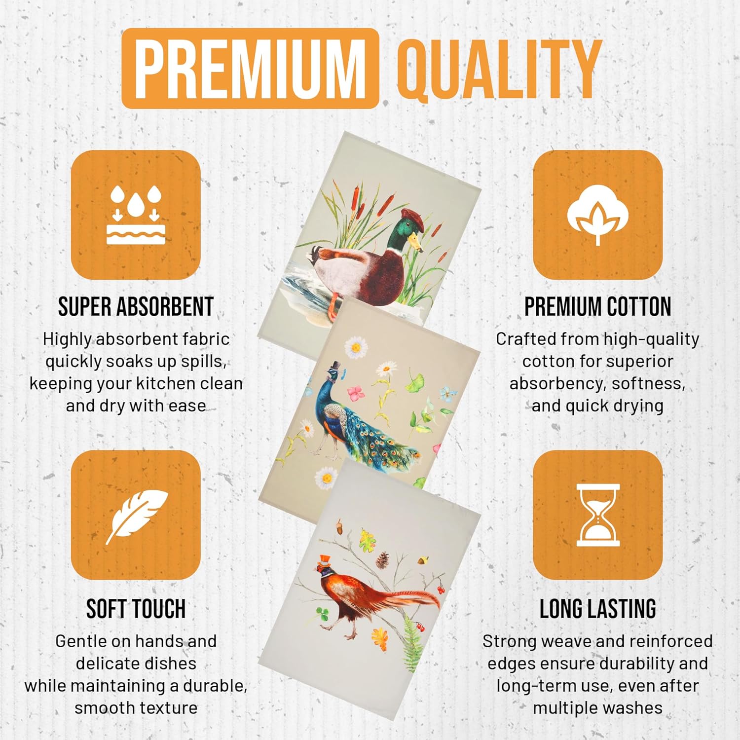 GOTS Organic Cotton Kitchen Towels, Set of 3 (18 x 28 in) | Printed Tea Towels & Dish Towels | Soft, Absorbent, Quick-Dry | Hanging Loop - Image 4