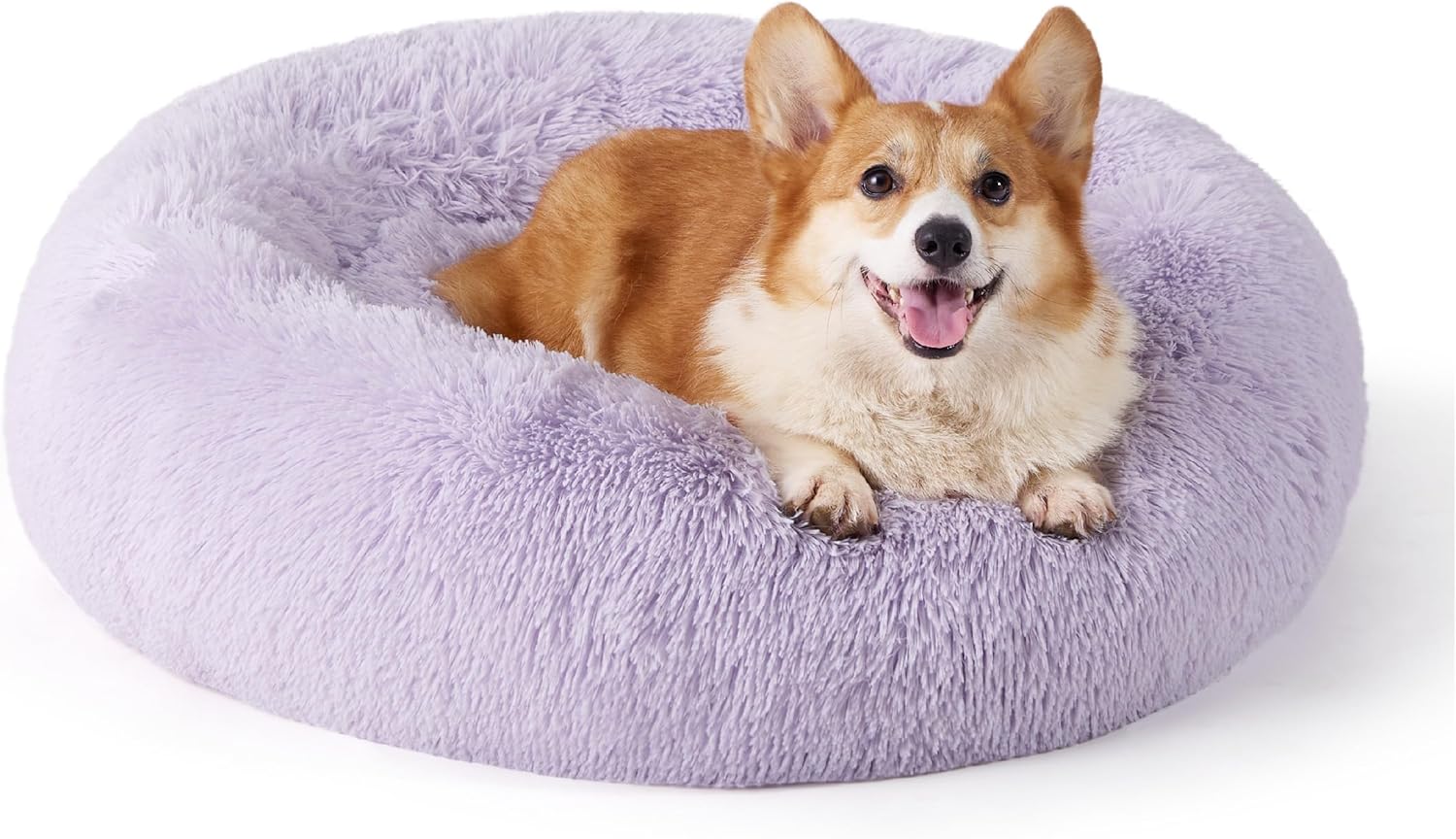 Bedsure Calming Dog Bed for Medium Dogs - Donut Washable Medium Pet Bed, 30 inches Anti-Slip Round Fluffy Plush Faux Fur Cat Bed, Fits up to 45 lbs Pets, Purple 30.0"L x 30.0"W x 8.0"Th Purple