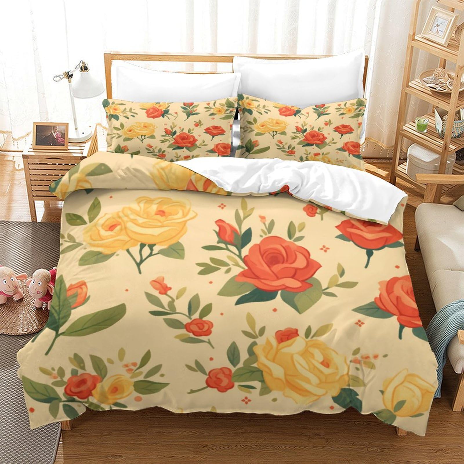 P1S9U7W5Y Fresh Floral 3D Printed Duvet Cover Set 3pcs Microfiber Botanical Bedding Set King