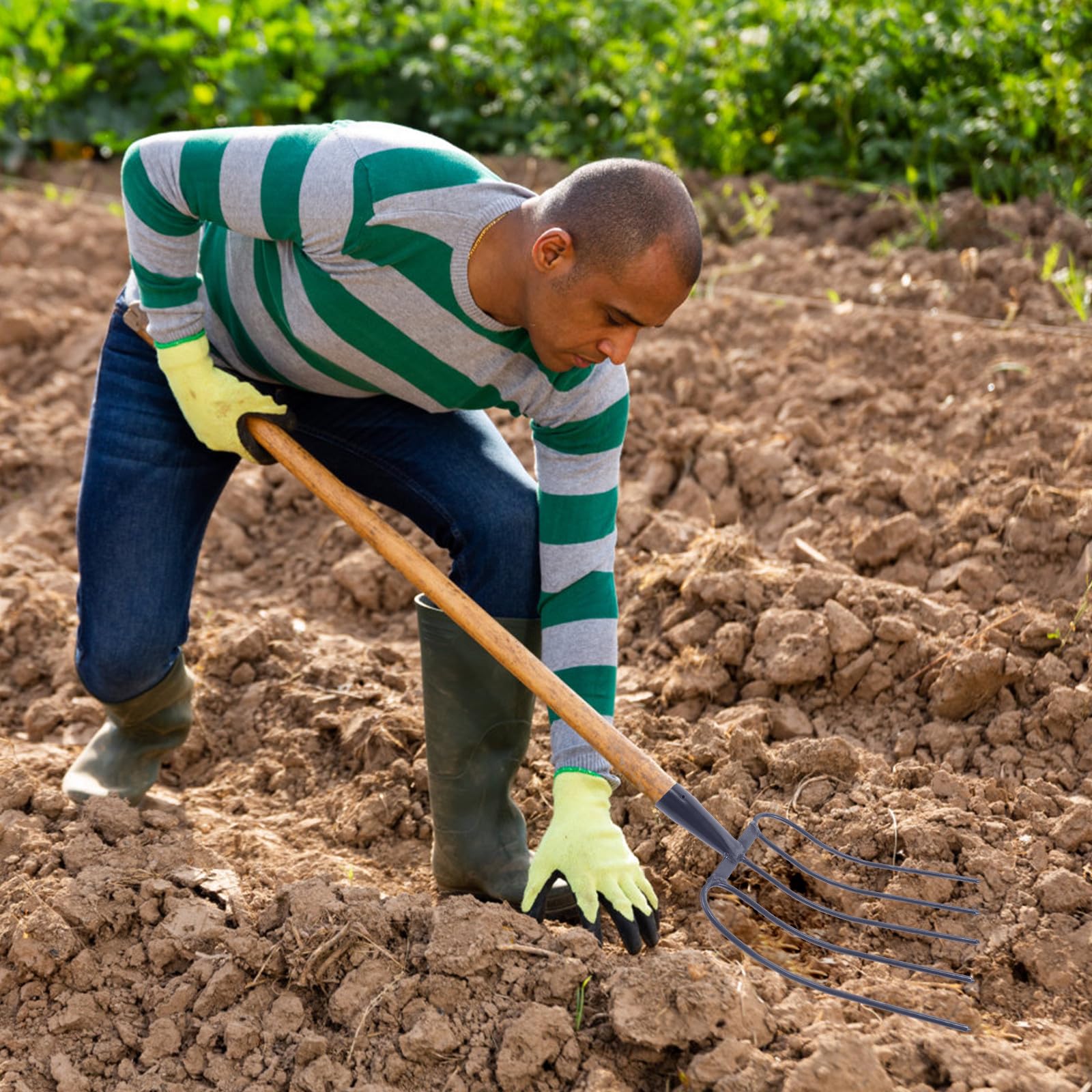 Beavorty Horquilla Agrícola de Metal Sólida de 5 Púas, Horca Práctica y Portátil para Estiércol y Césped Doméstico, Herramienta Versátil para Limpieza en Jardines y Zonas Campestres