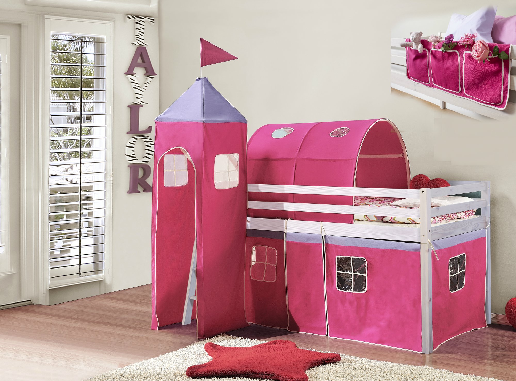 Buy Noa and Nani Mider Cabin Bed with Pink Princess Tent, Tunnel
