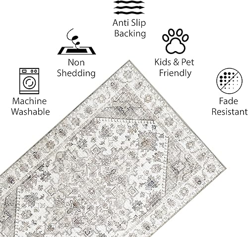 Miniatura 5 de Vernal - Alfombra antideslizante lavable a máquina para sala de estar, dormitorio, comedor, apta para mascotas, alto tráfico, no desprende pelusa,