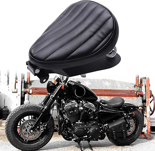 DREAMIZER Motocicleta Solo Asiento Primavera Cuero PU Compatible con Boulevard C50 Shadow Bobber Chopper Cafe Racer Custom - Negro, Línea Vertical
