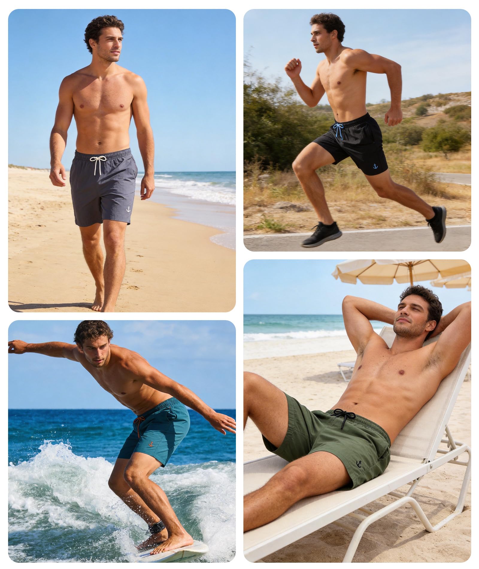 Zoofly Bañador corto de nailon para hombre, cintura elástica, pantalones cortos de baño para hombre, pantalones deportivos con forro de malla