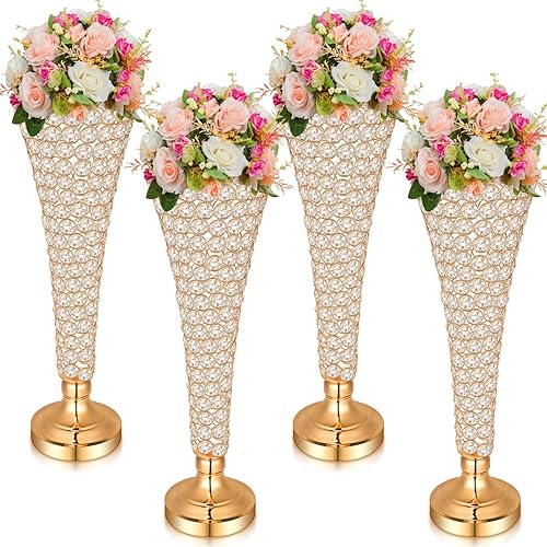 Rtteri 4 jarrones de cristal de 20 pulgadas de alto para centros de mesa, boda, Navidad, jarrón de flores de trompeta de cristal metálico con