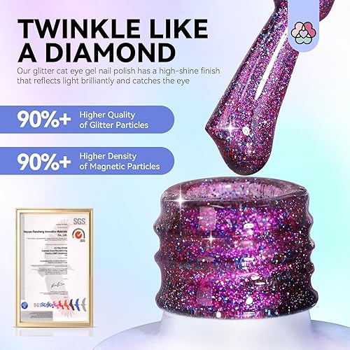 Miniatura 2 de SAVILAND Juego de esmaltes de uñas de gel de ojo de gato de cristal de 12 colores con purpurina para primavera y verano, serie de ensueño brillante