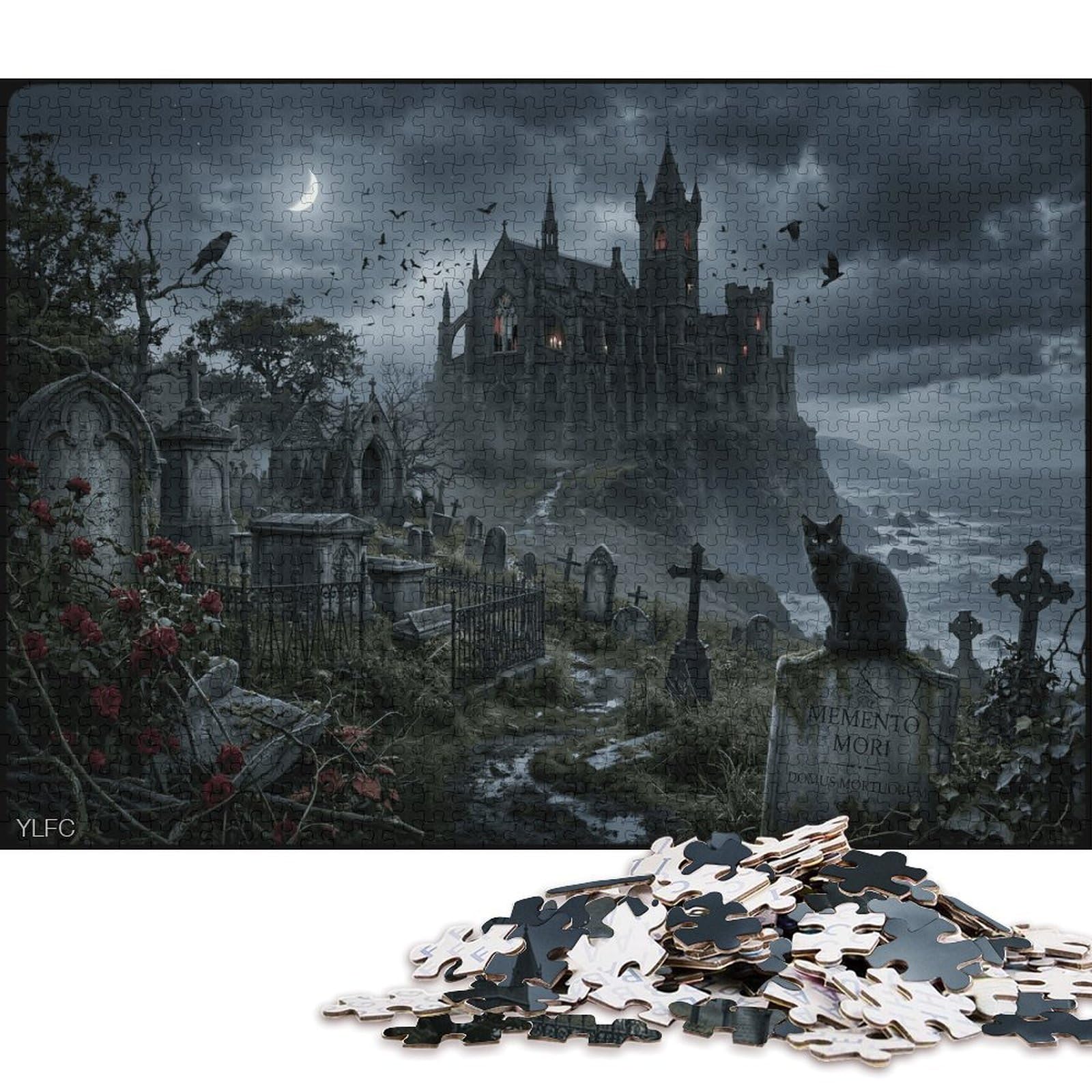 Gothic Vampire Castle 1000 Piece Wooden Jigsaw Puzzle,Wood,Whimsical Challenge,Adults & Kids 14+,Home Wall Decor,Gift Idea,Educational Toy,Stress Relief (75x50cm)