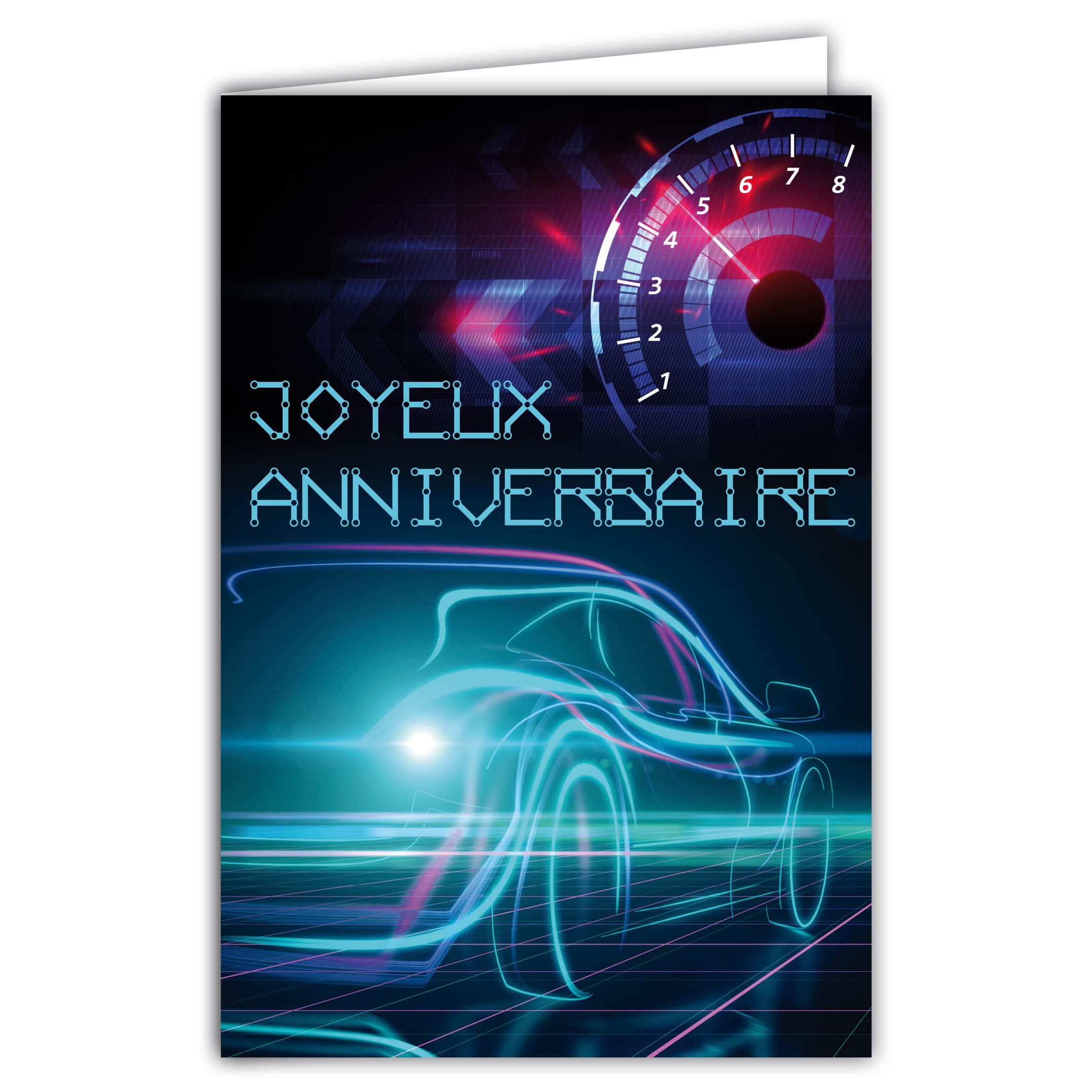 Afie 65-1347 Card Happy Birthday Futuristic Car Speed Racing Passion Leisure - Envelope Included - Made in France