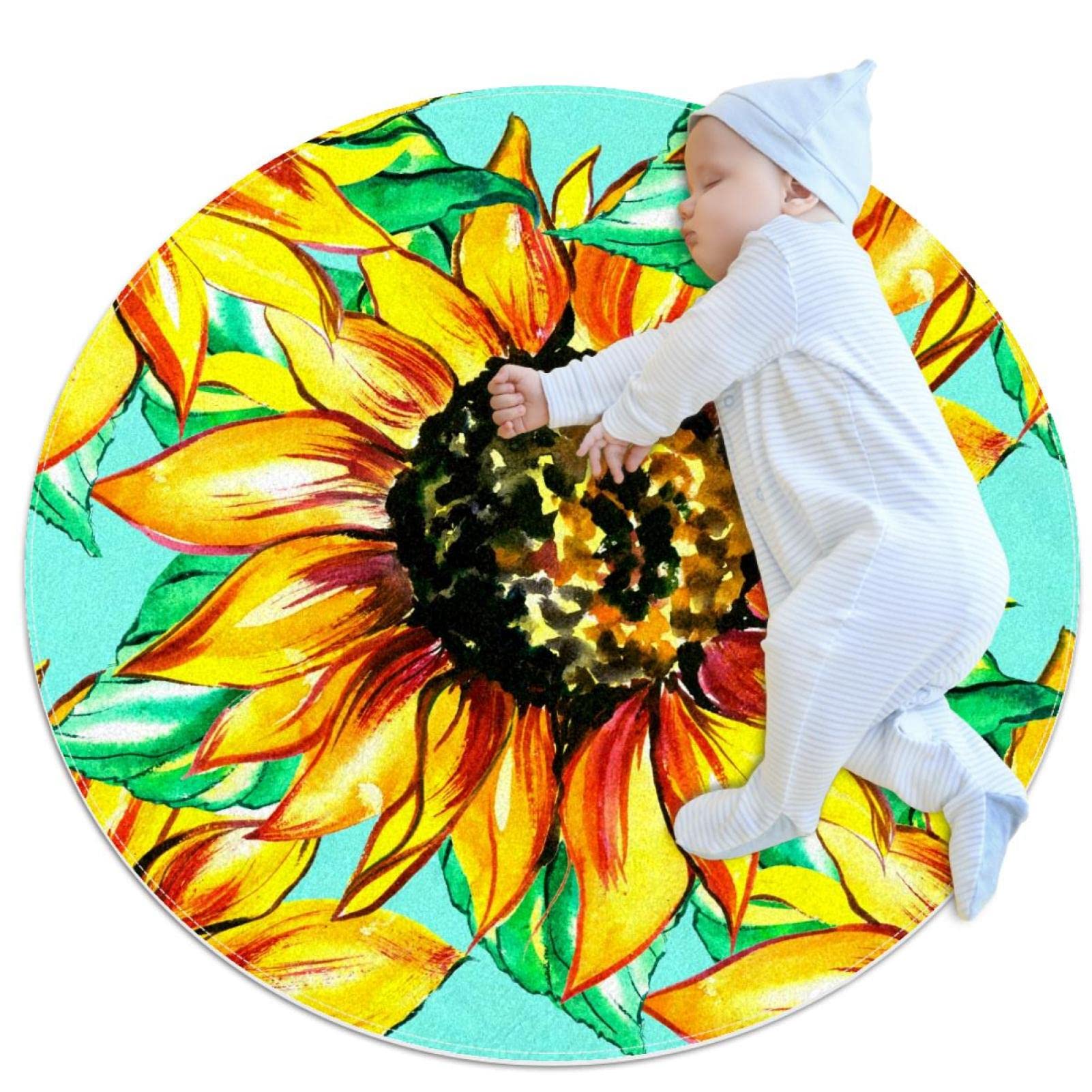 Petit tapis de salle de bain vintage tournesols rond 1m antidérapant