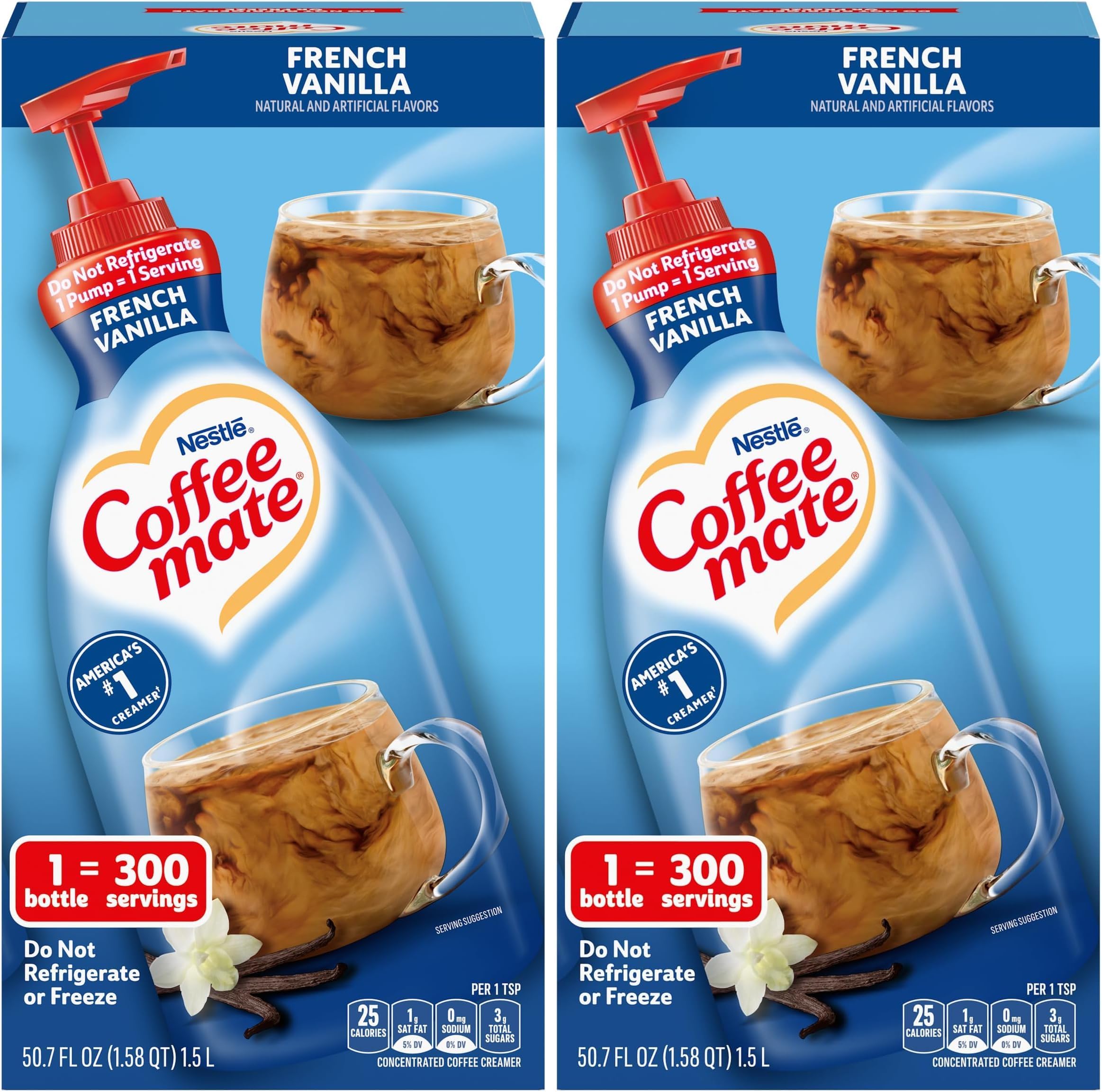 Nestle Coffee Mate Coffee Creamer, French Vanilla, Concentrated Liquid Pump Bottle, Non Dairy, No Refrigeration, 50.7 Ounces (Pack of 2)