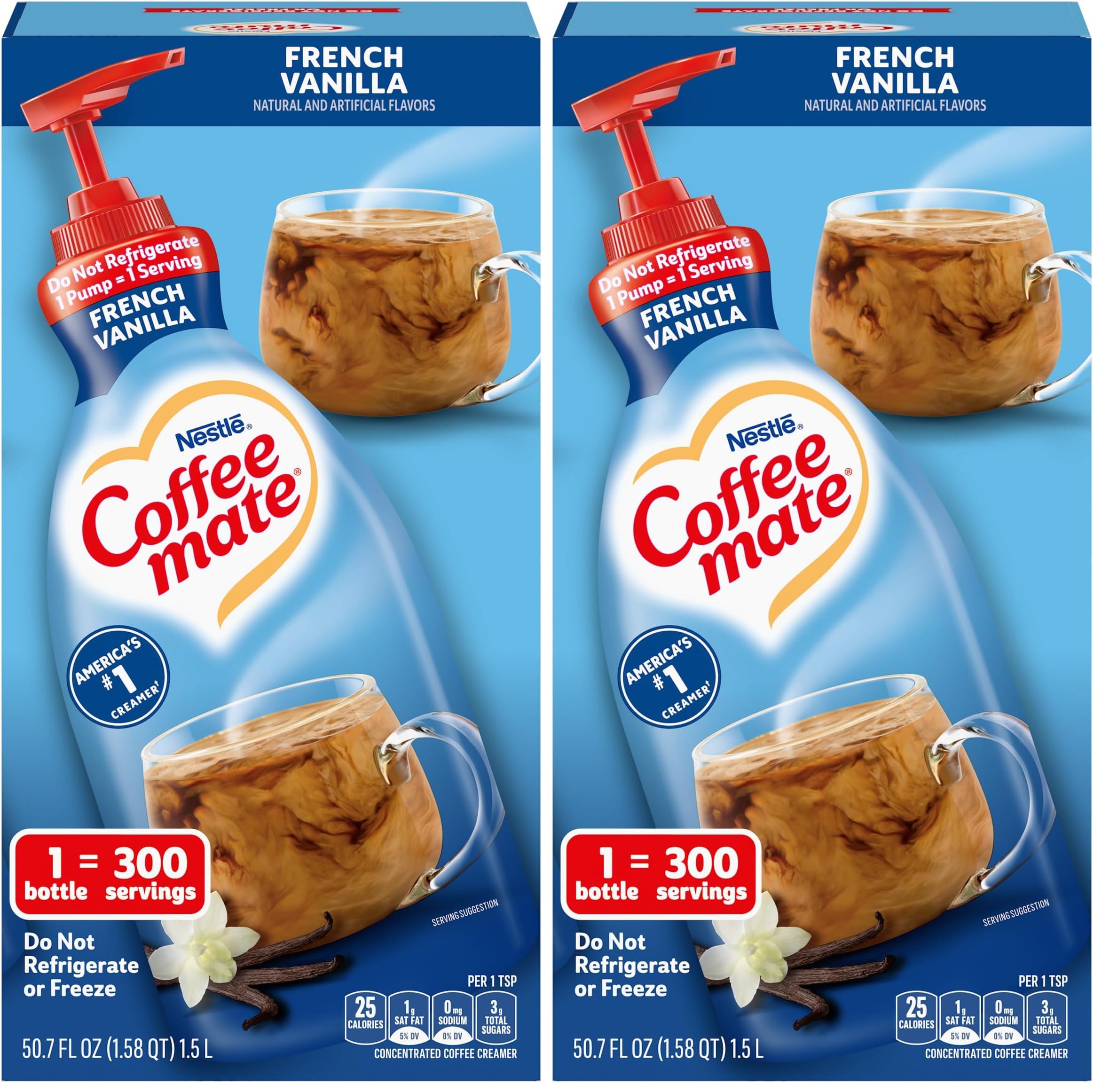 Coffee Creamer, French Vanilla, Concentrated Liquid Pump Bottle, Non Dairy, No Refrigeration, 50.7 Ounces (Pack of 2)