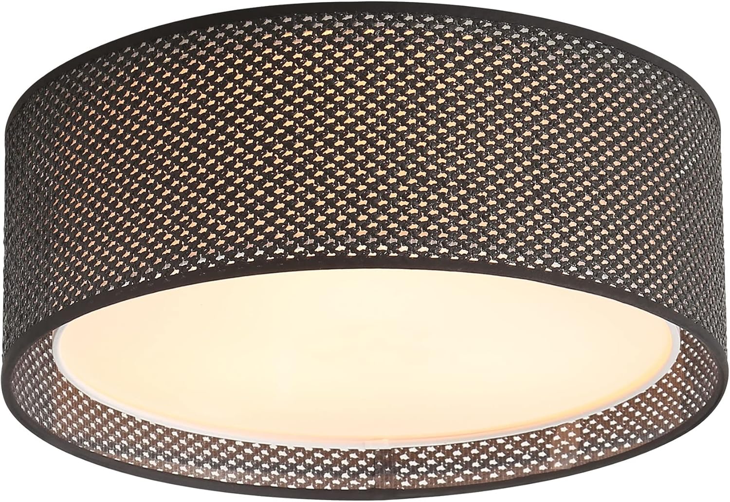 WINGBO 15.7" Modern 3-Light Flush Mount Ceiling Light Fixture with Fabric & Acrylic Double Drum Shade for Bedroom Living Room Dining Room Hallway Entryway, Black