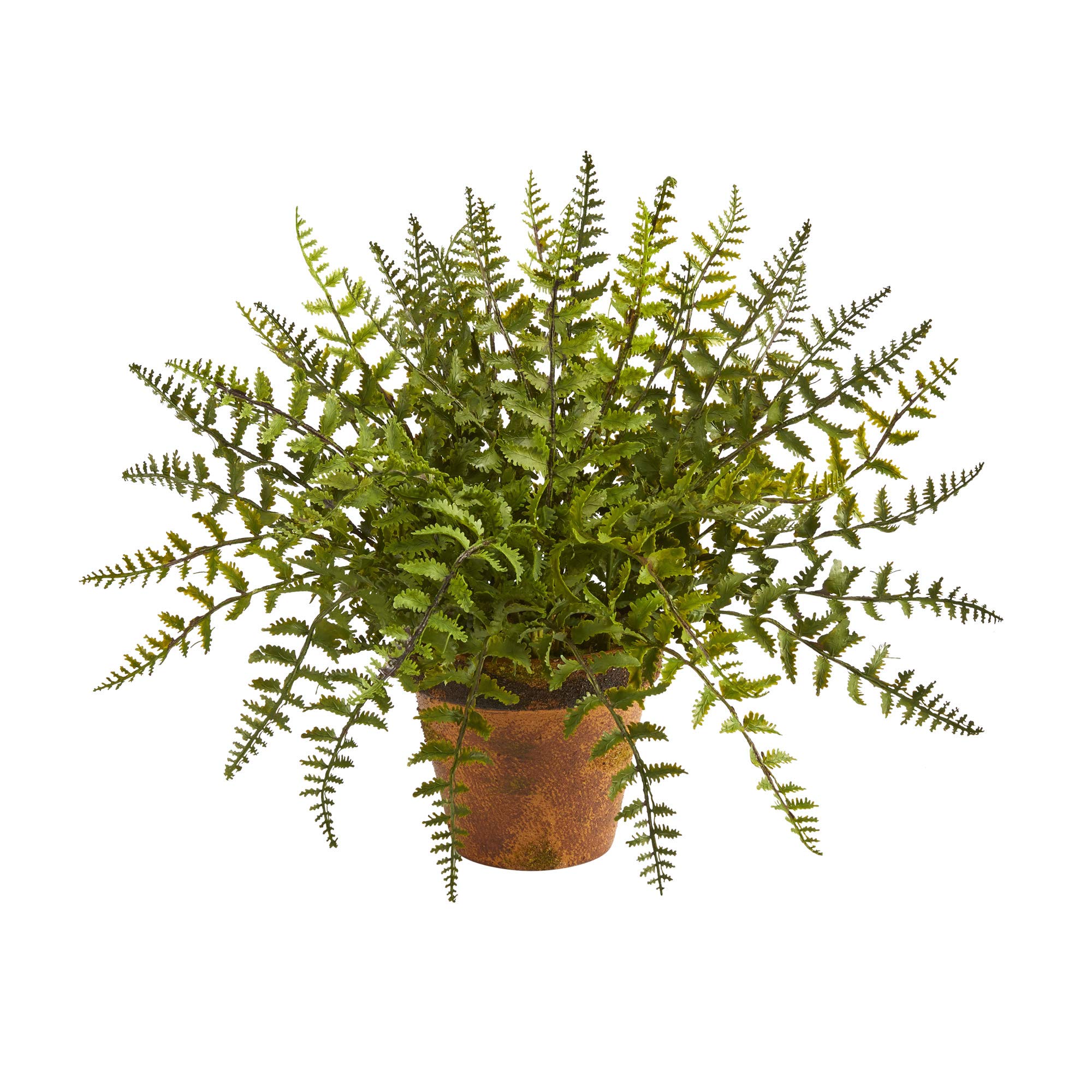 Nearly Natural 19in. Leather Fern Artificial Plant in Decorative Planter