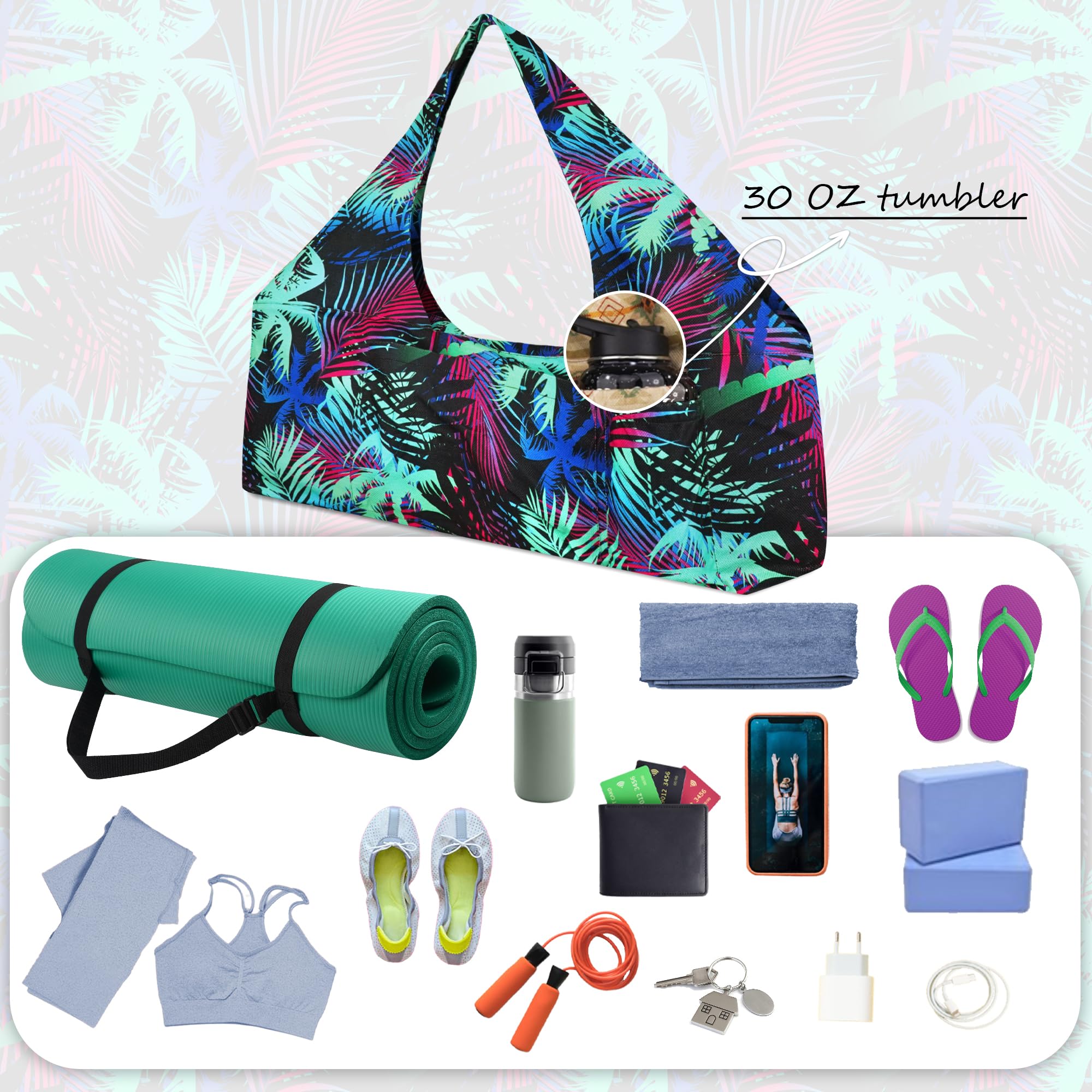 Bolsa grande para esterilla de yoga, bolsas y transportadores de yoga que se adapta a todas tus cosas, bolsa de yoga con correa para esterilla de yoga, bolsillos elásticos y bolsillos con
