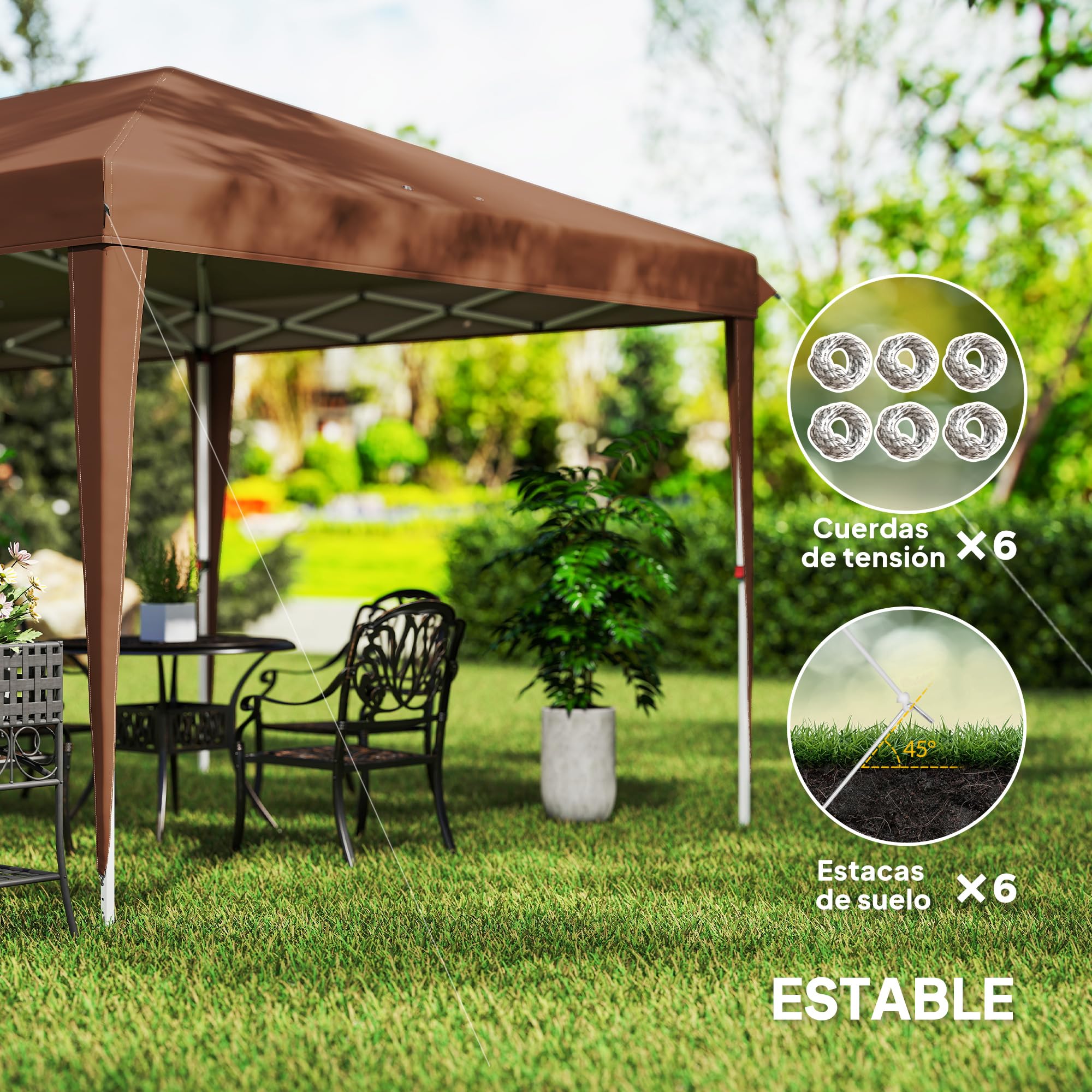 Outsunny Carpa Plegable Gazebo 3x6 m Altura Ajustable 3 Niveles Café | Cenador Plegable, Toldo Anti-UV, Bolsa de Transporte, para Camping Fiestas