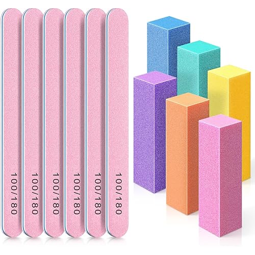 TsMADDTs Nail Buffers and Files, 6PCS Buffer Blocks, 6PCS 100 180 Grit Files, Professional Manicure Tools Kit, Nail Care Tools Kit for Women