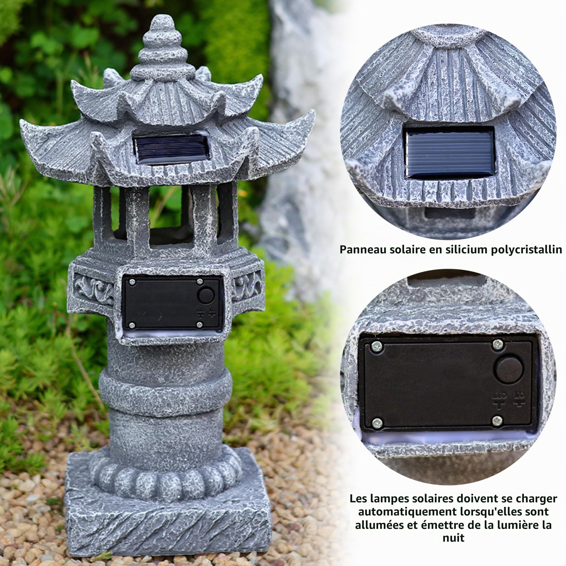 Lanternes en Pierre Japonaise et Statues Solaires de Pagode, 4, 8x4, 8x12 Pouces, Étanches pour Balcon, Pelouse, Jardin, Patio